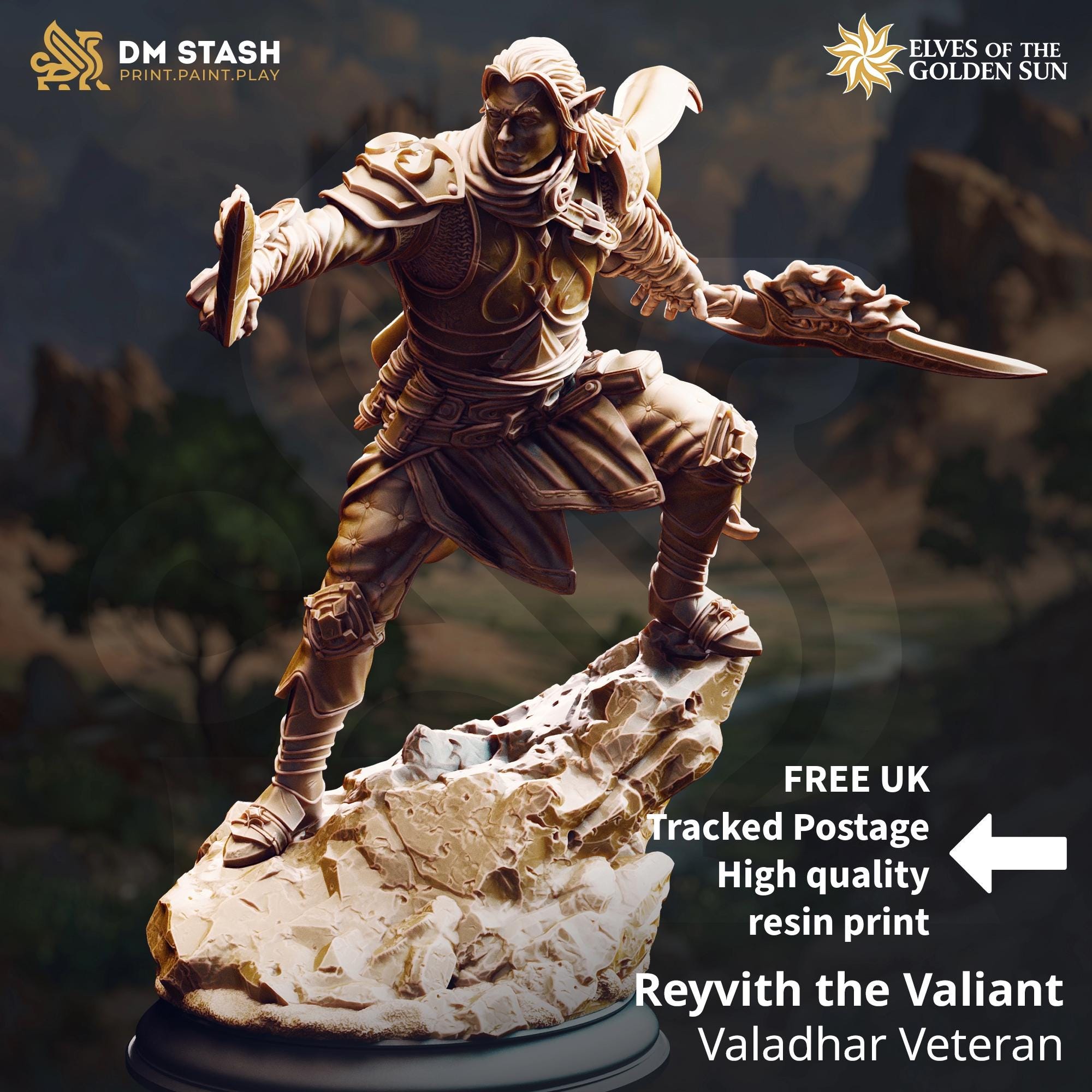 Reyvith The Valiant | Elf Fighter Paladin | 32mm / 28mm / 75mm | Ideal for Tabletop RPGs | Dungeons and Dragons - Dm Stash
