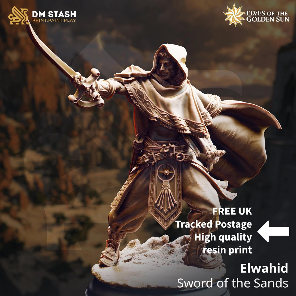 Elwahid Sword Of The Sands | Human Elf Fighter Paladin | 32mm / 28mm / 75mm | Ideal for Tabletop RPGs | Dungeons and Dragons - Dm Stash