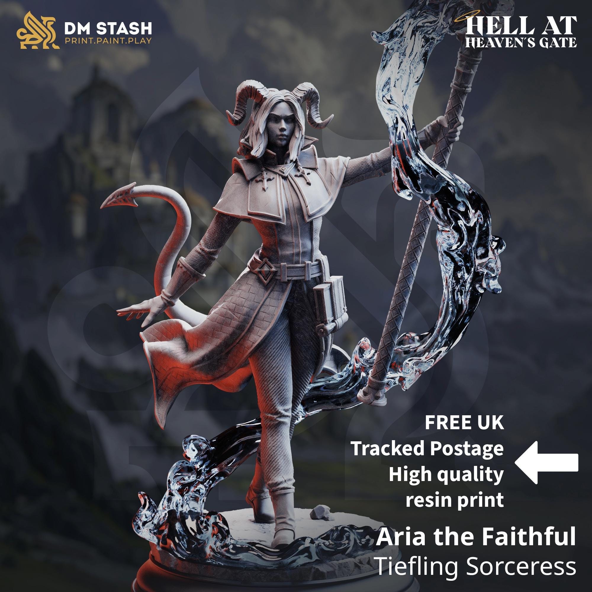 Aria the Faithful Tiefling Sorceress DND Miniature | 32mm Resin RPG Figure Dungeons and Dragons