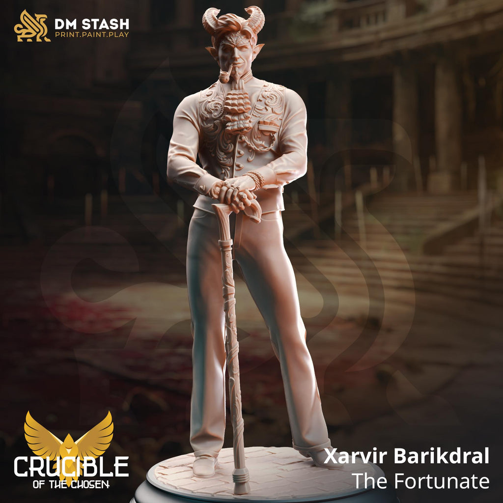 Xarvir Barikdral | Tiefling Rogue Crimelord NPC BBEG | 32mm / 28mm / 75mm | Ideal for Tabletop RPGs | Dungeons and Dragons - Dm Stash