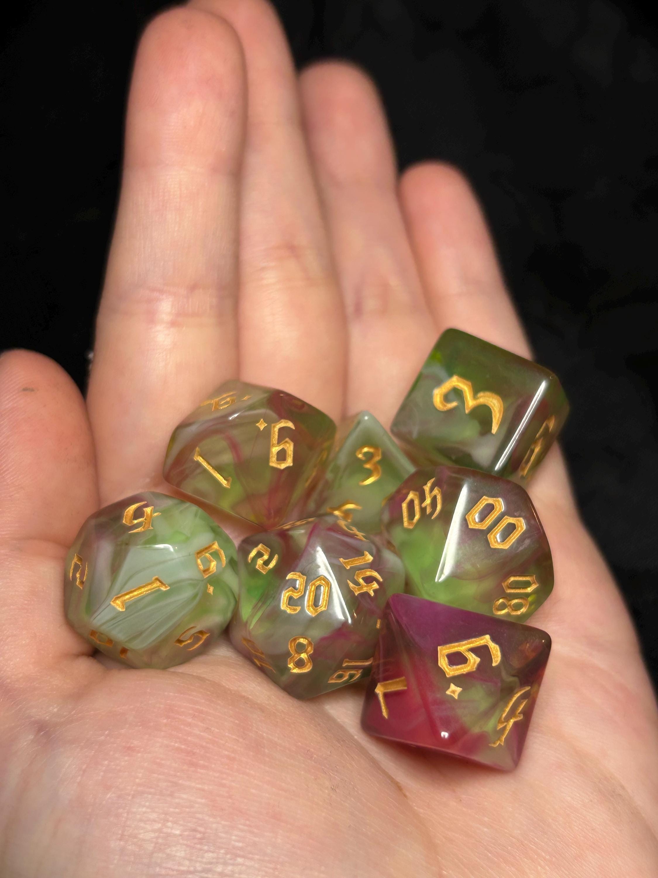 Strawberry Matcha | Green & Pink Matcha-Inspired DnD Dice Set | 7pc Resin TTRPG Dice | Cottagecore Dice for Dungeons and Dragons, RPG Gift