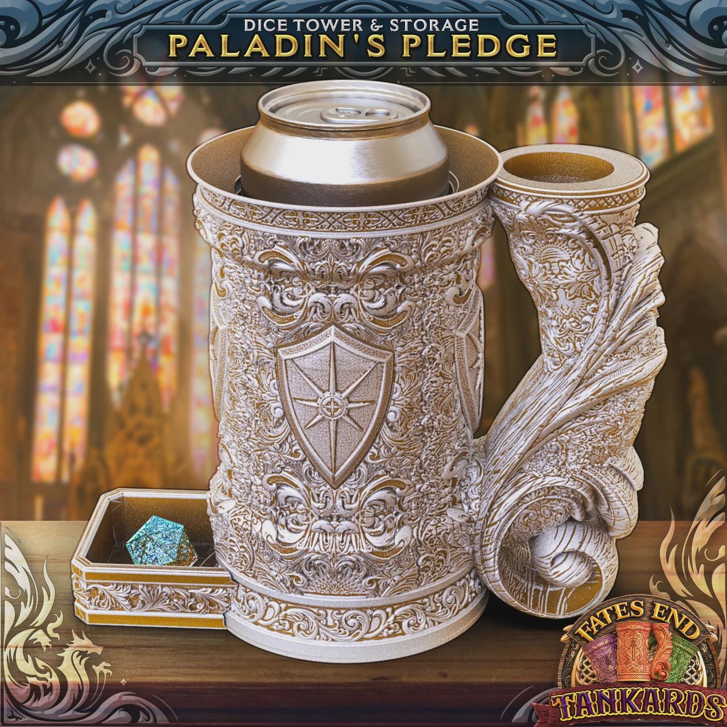 DND Paladin’s Flask Dice Tower | Dice Storage Tankard + Drinks Holder | RPG Dice Vault | Gift for Dungeon Masters & Players