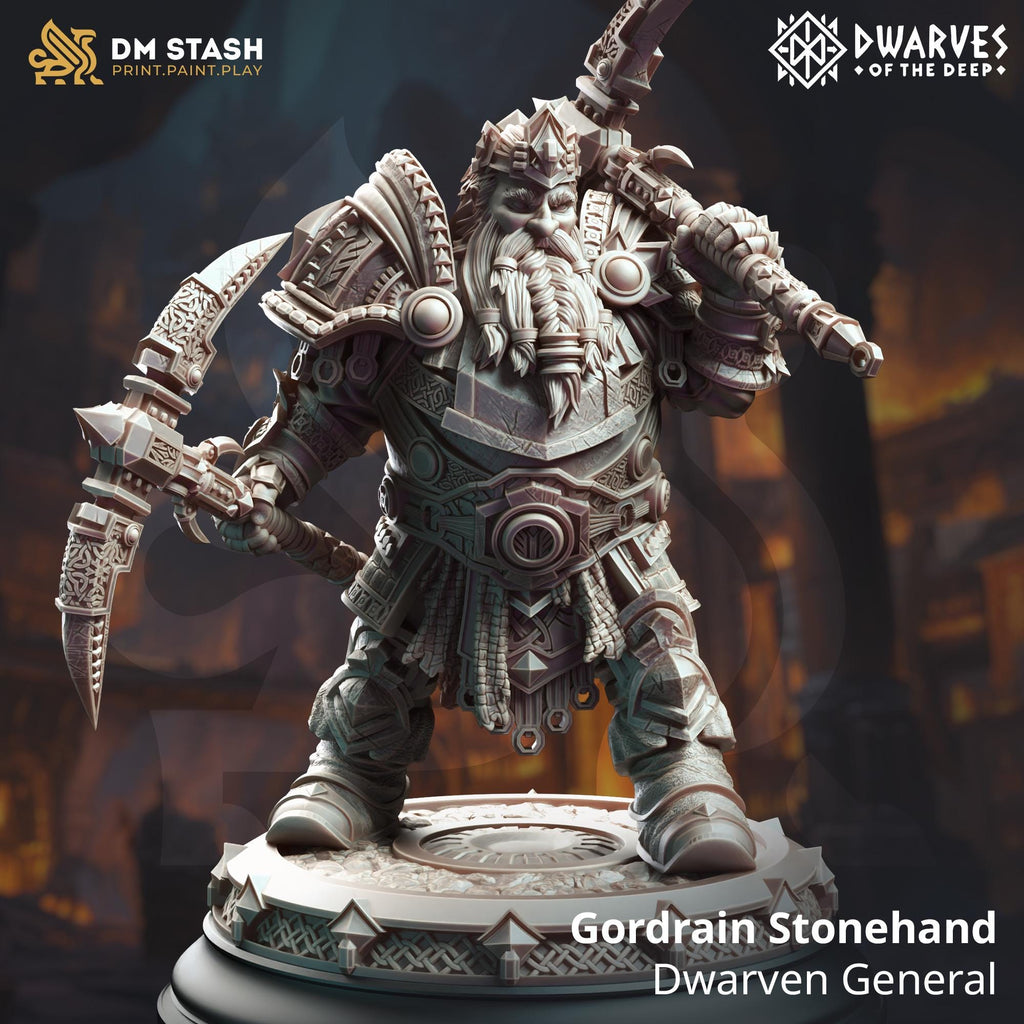 Gordrain Stonehand | Dwarf Duergar Fighter Paladin General | 32mm / 28mm / 75mm | Ideal for Tabletop RPGs | Dungeons and Dragons - Dm Stash