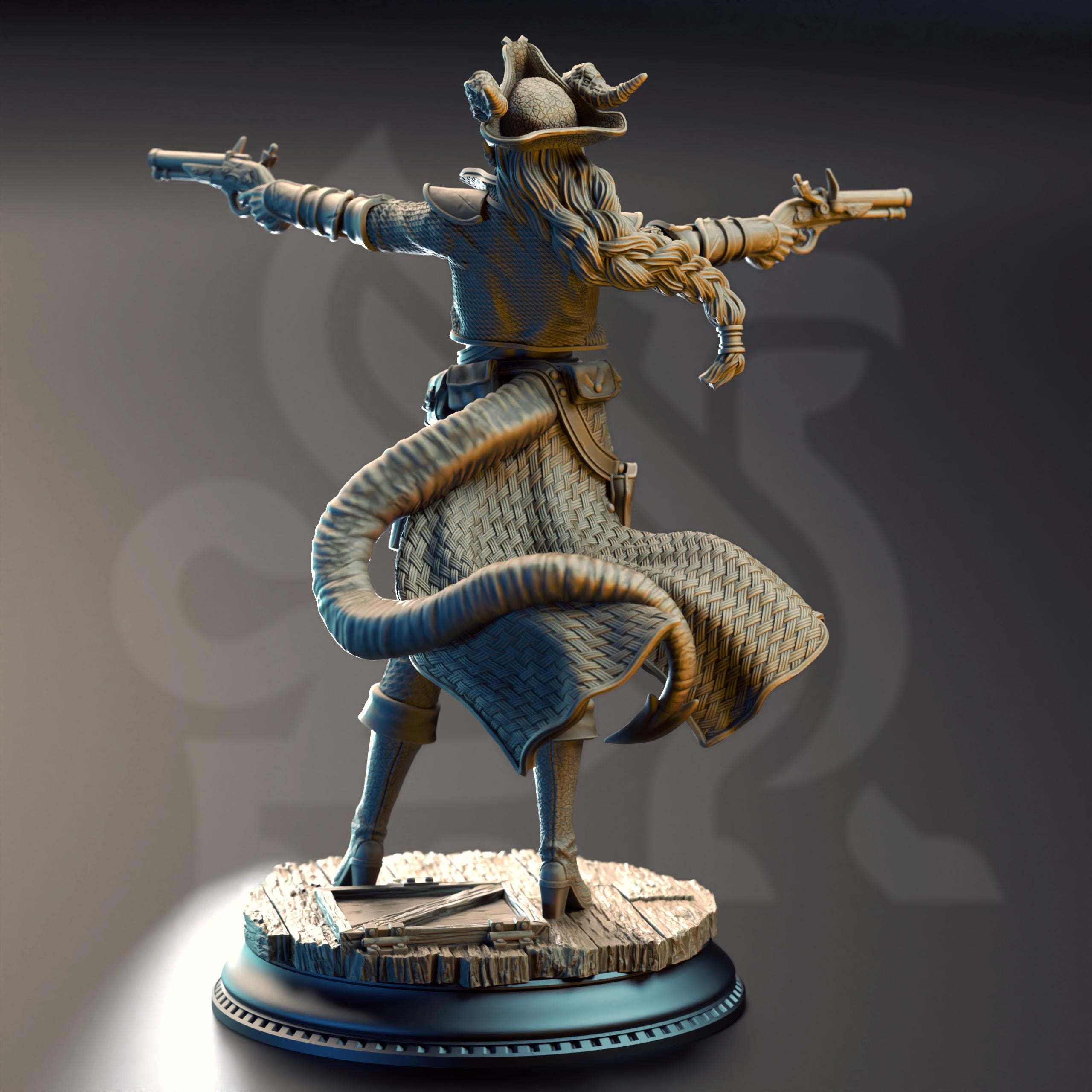 Trixie Sureshot Kelpie | Tiefling Gunslinger Pirate Ranger | 32mm / 28mm / 75mm | Ideal for Tabletop RPGs | Dungeons and Dragons - Dm Stash