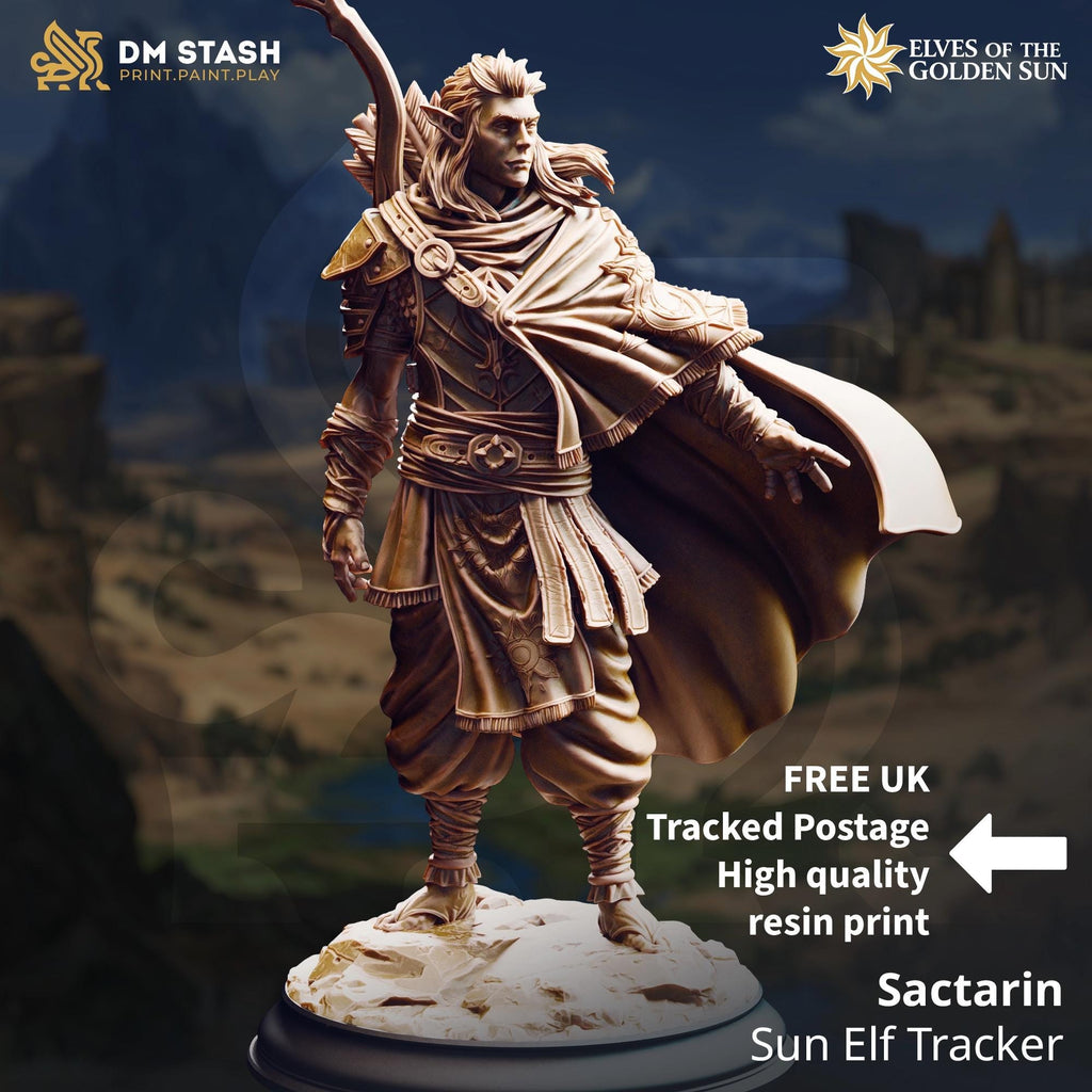 Sactarin | Male Elf Fighter Ranger | 32mm / 28mm / 75mm | Ideal for Tabletop RPGs | Dungeons and Dragons - Dm Stash