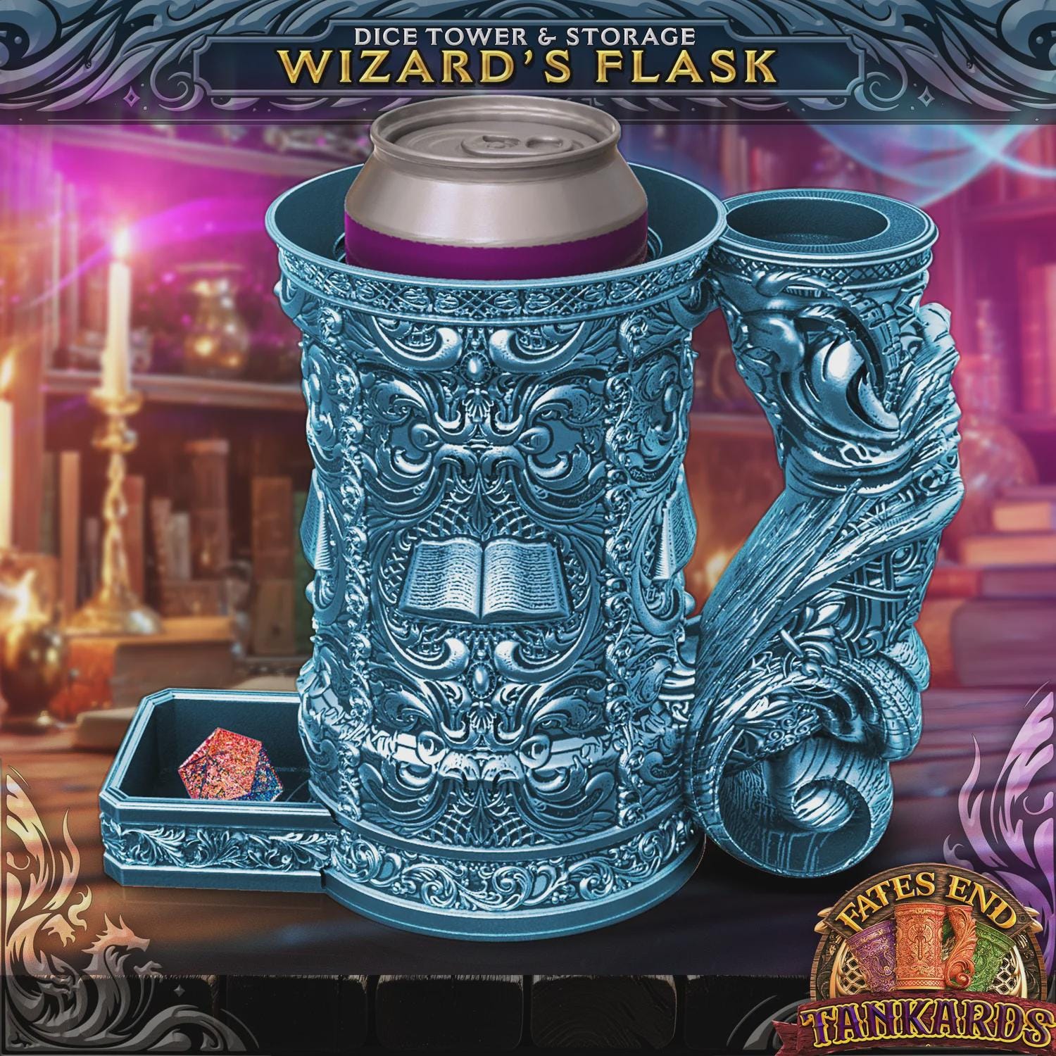 DND Wizard’s Flask Dice Tower | Dice Storage Tankard + Drinks Holder | RPG Dice Vault | Gift for Dungeon Masters & Players