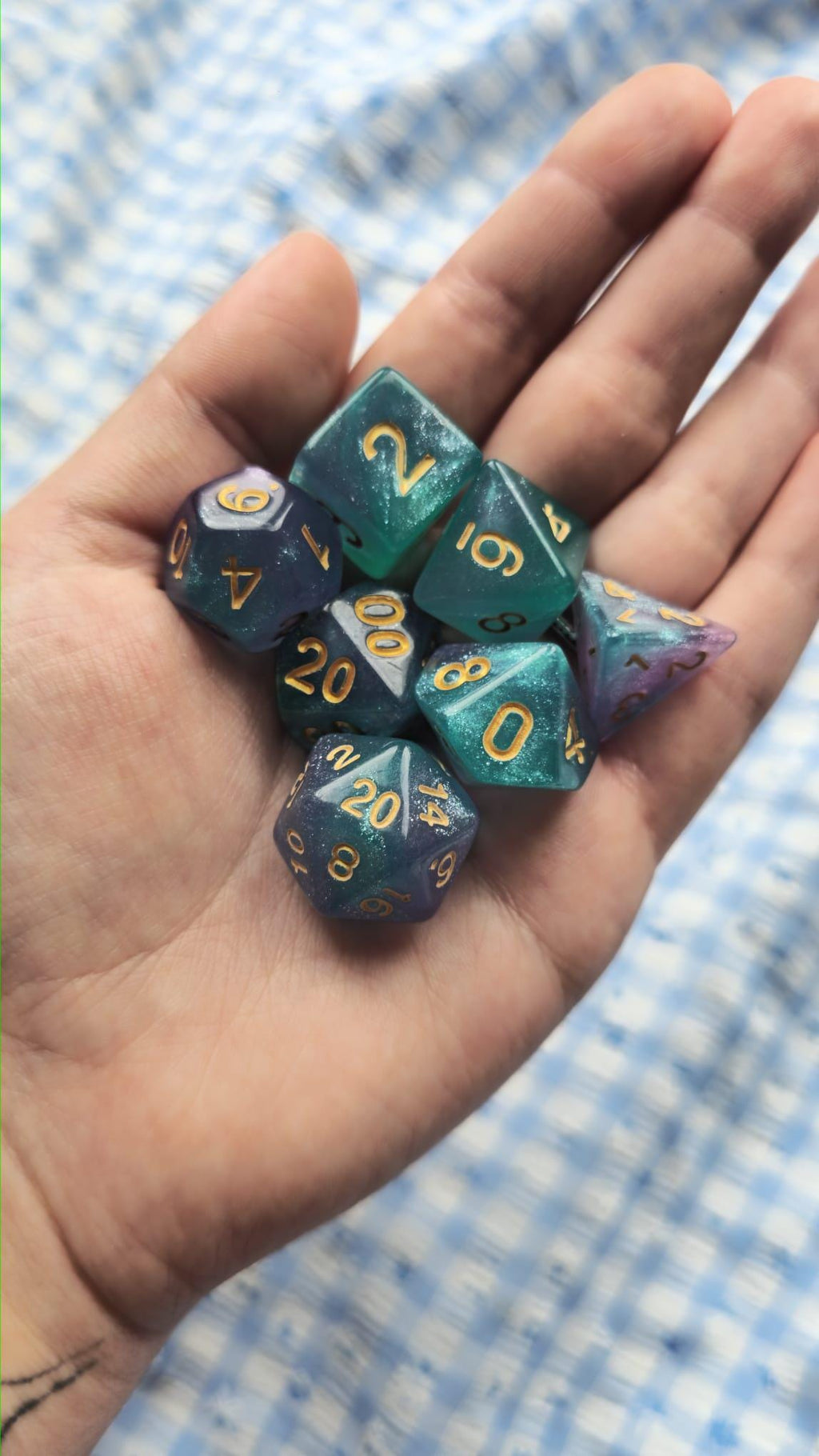 Dreamtide Veil | Galaxy Ocean Swirl DnD Dice Set | 7pc Glitter Dice for Dungeons and Dragons, Pathfinder, TTRPG | Blue Purple Dice Set