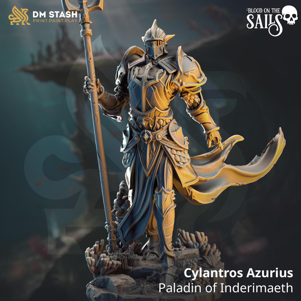 Cylantros Azurius | Human Fighter Deep Sea Paladin | 32mm / 28mm / 75mm | Ideal for Tabletop RPGs | Dungeons and Dragons - Dm Stash