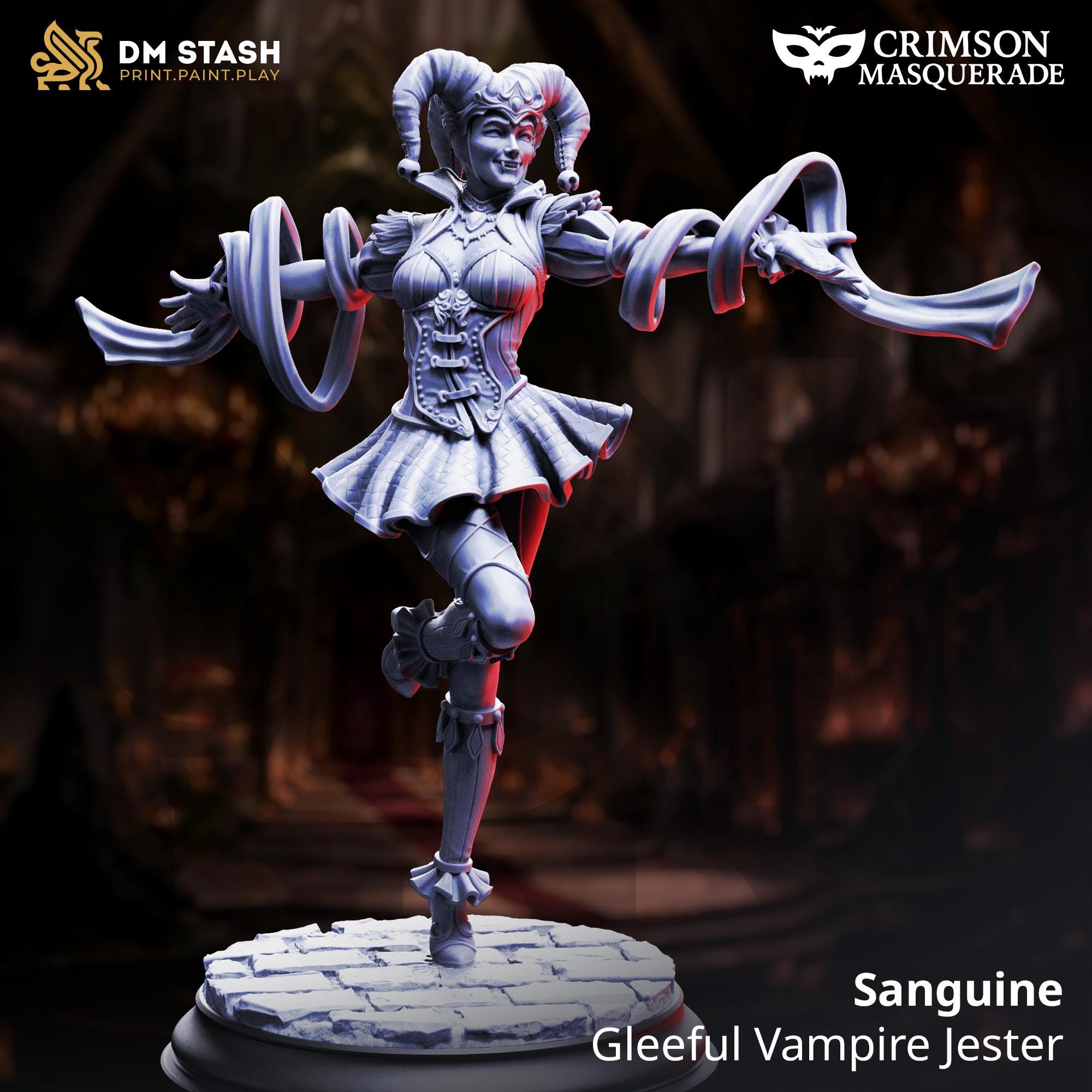 Sanguine Vampire Jester | DND Miniature | 32mm Resin RPG Figure Dungeons and Dragons