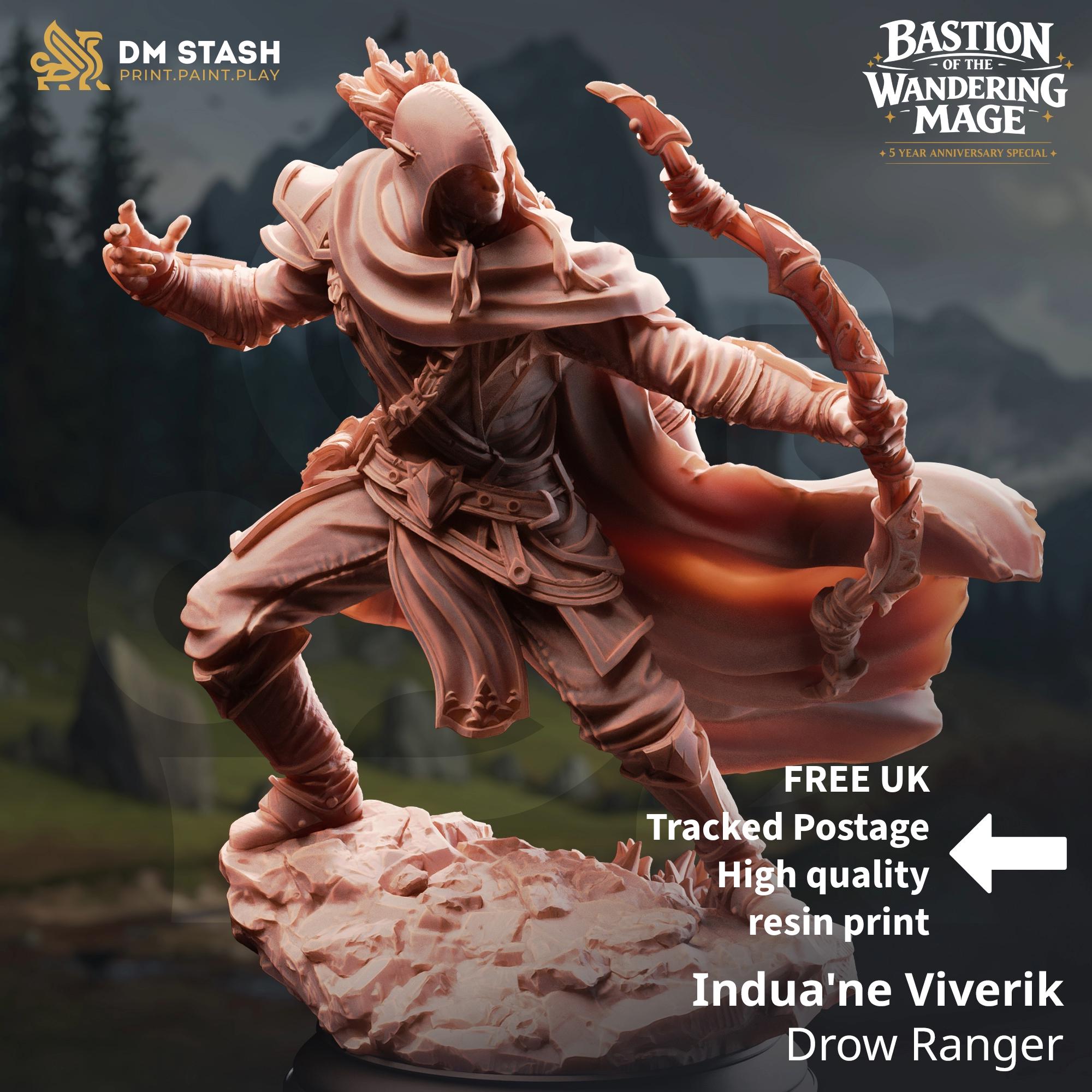 Indua'ne Viverik Drow Ranger DND Miniature | 32mm Resin RPG Figure Dungeons and Dragons