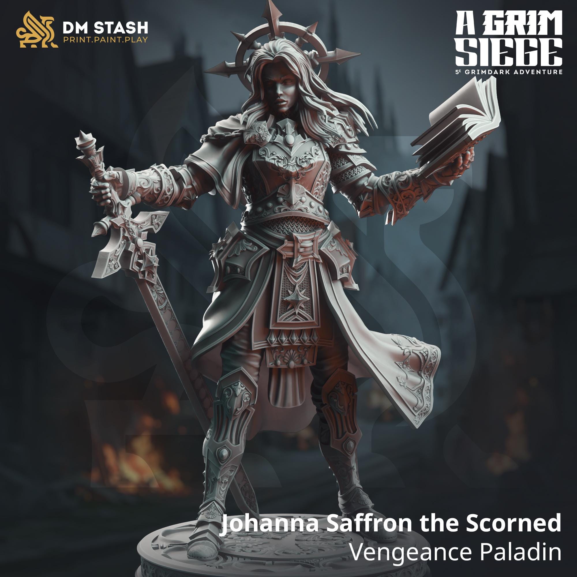 Johanna Saffron The Scorned | Human Aasimar Paladin | 32mm / 28mm / 75mm | Ideal for Tabletop RPGs | Dungeons and Dragons - Dm Stash
