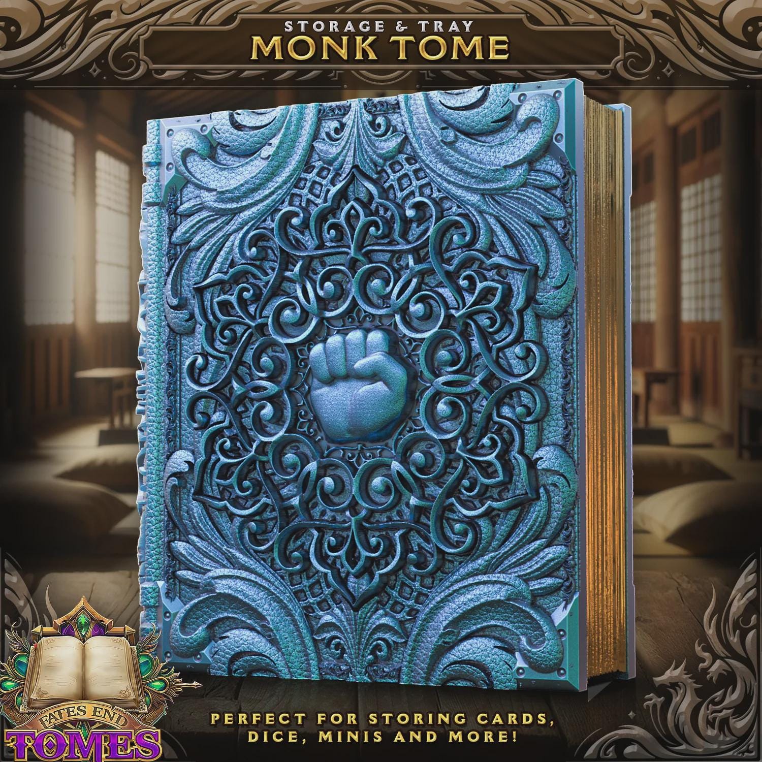 Monk Dice Tower Book | Dungeons & Dragons Dice Storage Tome | RPG Dice Tray | Bardic Gift | TTRPG Accessory Organiser
