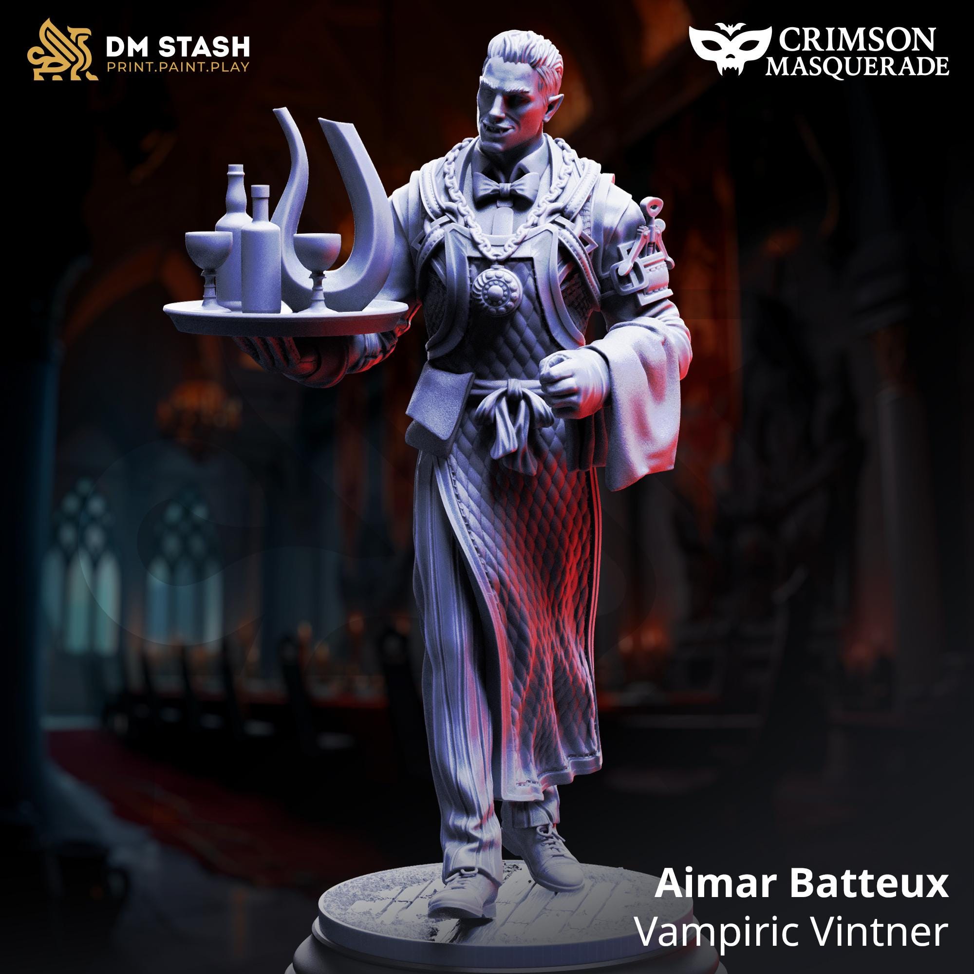 Vampire Waiter Aimar Batteux DND Miniature | 32mm Resin RPG Figure Dungeons and Dragons