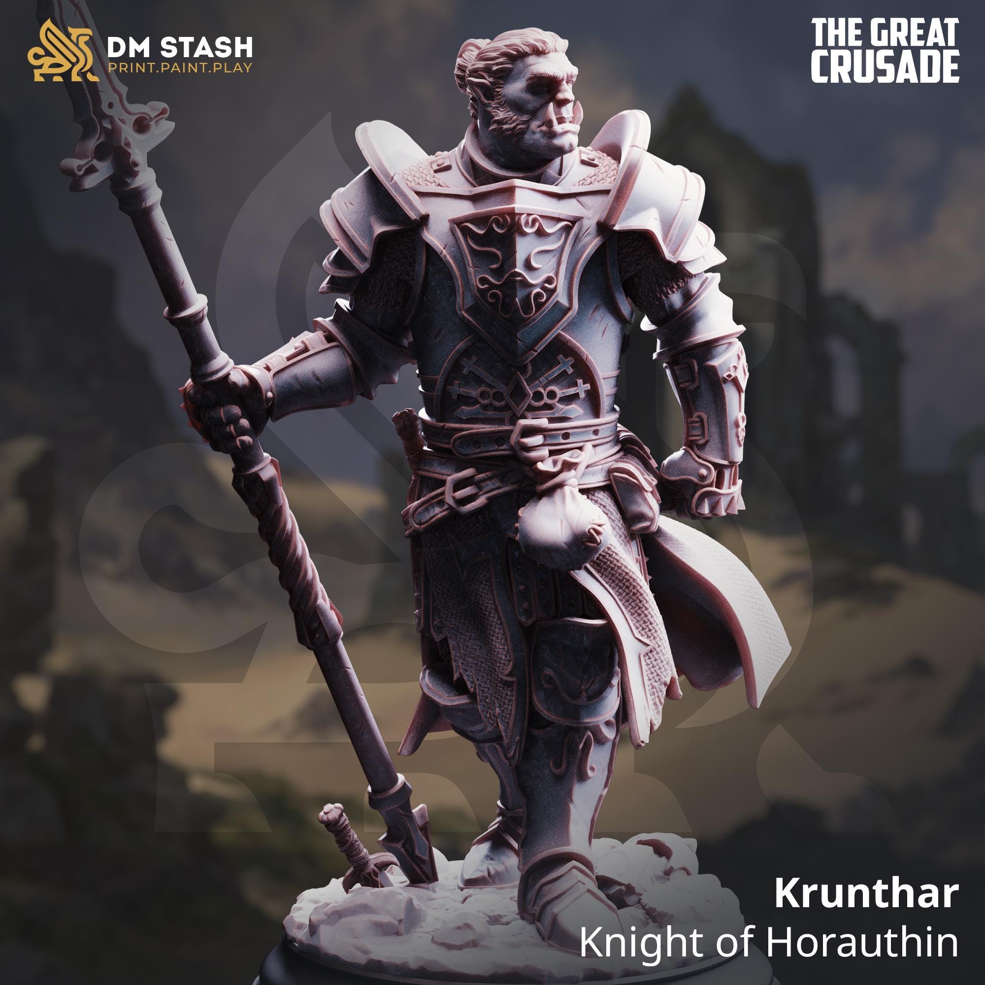 Krunthar Orc Knight Miniature DND Miniature | 32mm Resin RPG Figure Dungeons and Dragons