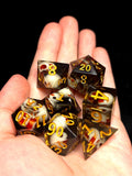 Gilded Ossuary | Sharp Edge DnD Dice Set | Luxury Skull Resin Dice with Gold Ink | Dark Fantasy 7pc RPG Dice for D&D and TTRPGs