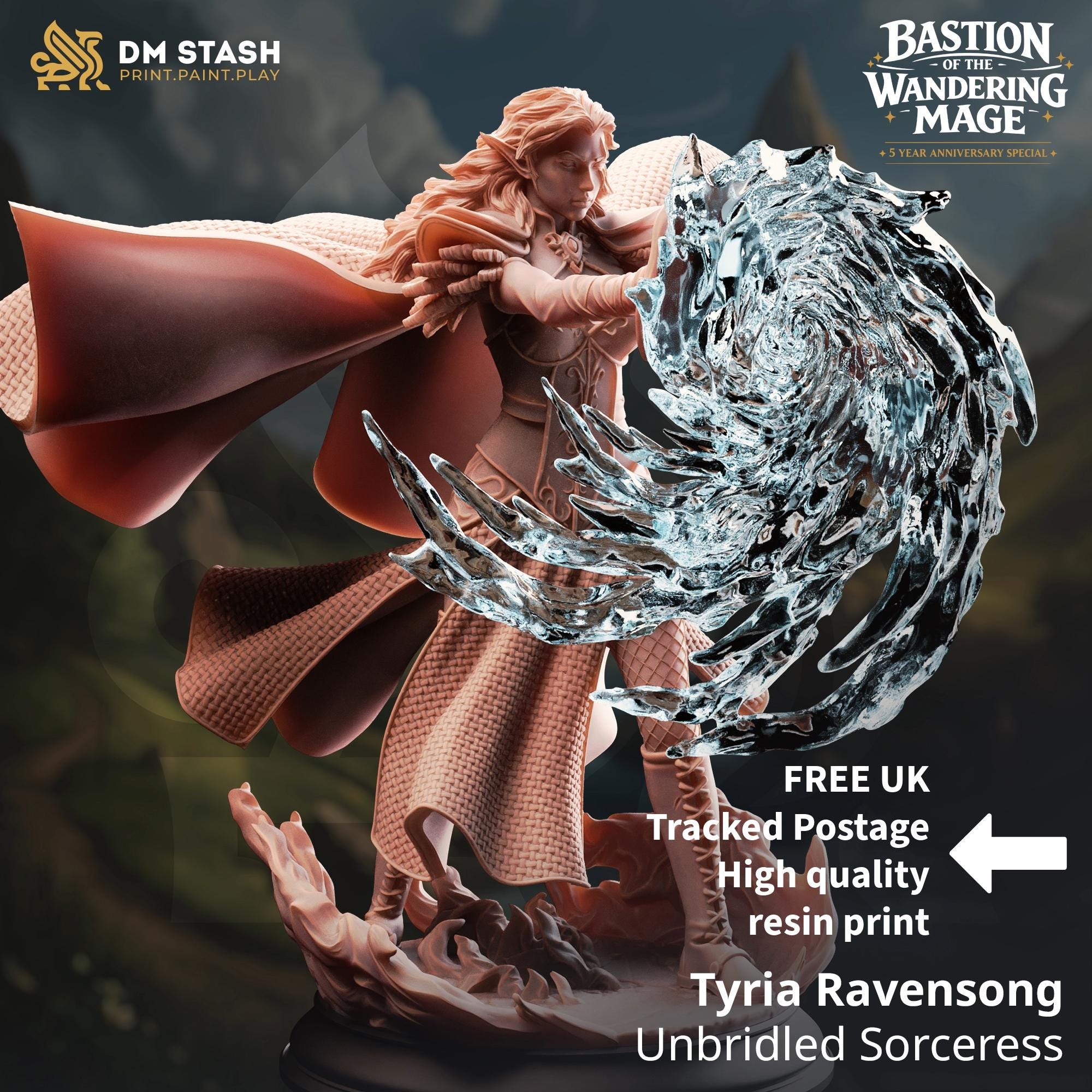 Tyria Ravensong Elf Mage Miniature DND Miniature | 32mm Resin RPG Figure Dungeons and Dragons