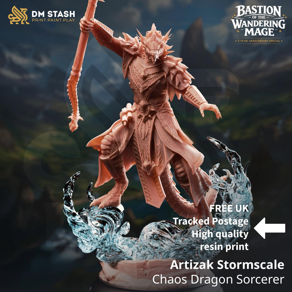 Azitak Stormscale Dragonborn Sorcerer DND Miniature | 32mm Resin RPG Figure Dungeons and Dragons