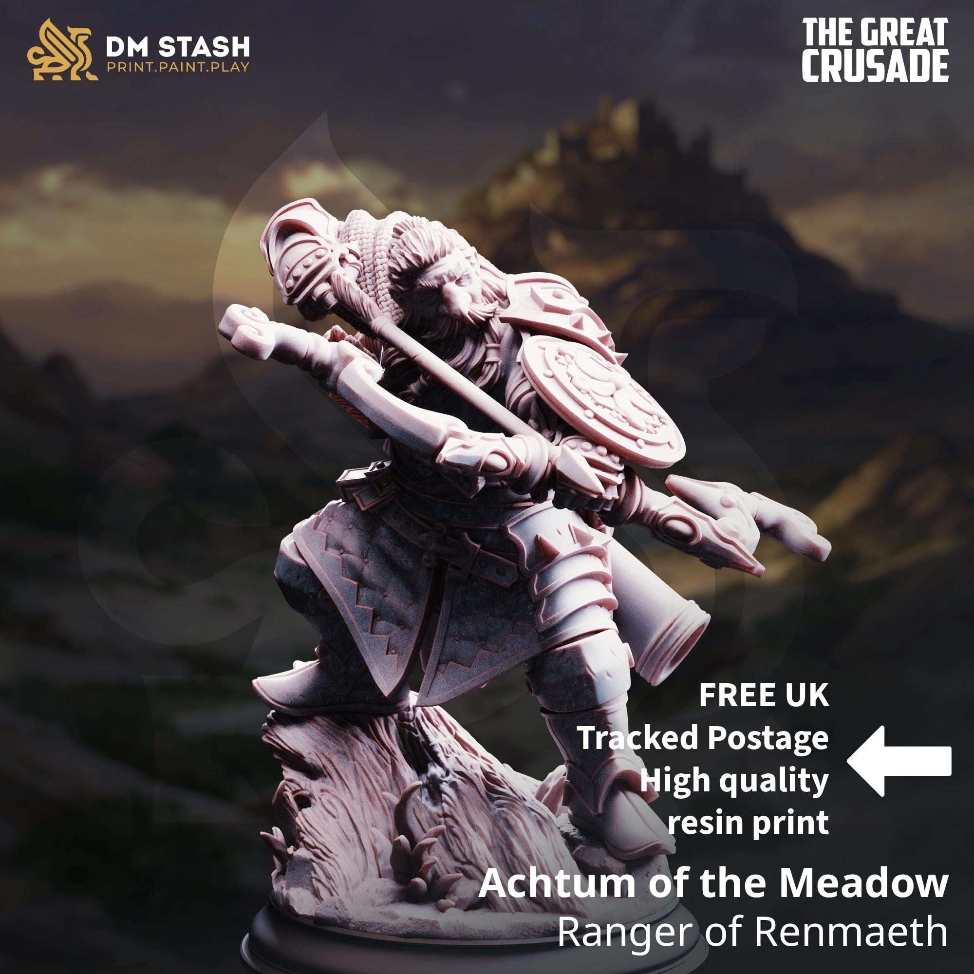 Achtum of the Meadow Dwarf Ranger DND Miniature | 32mm Resin RPG Figure Dungeons and Dragons