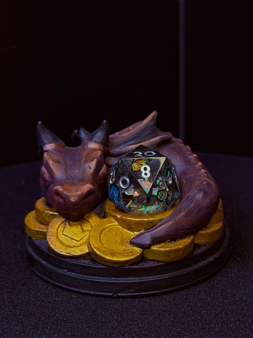 Dragon Dice Guardian | Hand-Painted D20 Holder | Painted Dragon Miniature | TTRPG Desk Accessory
