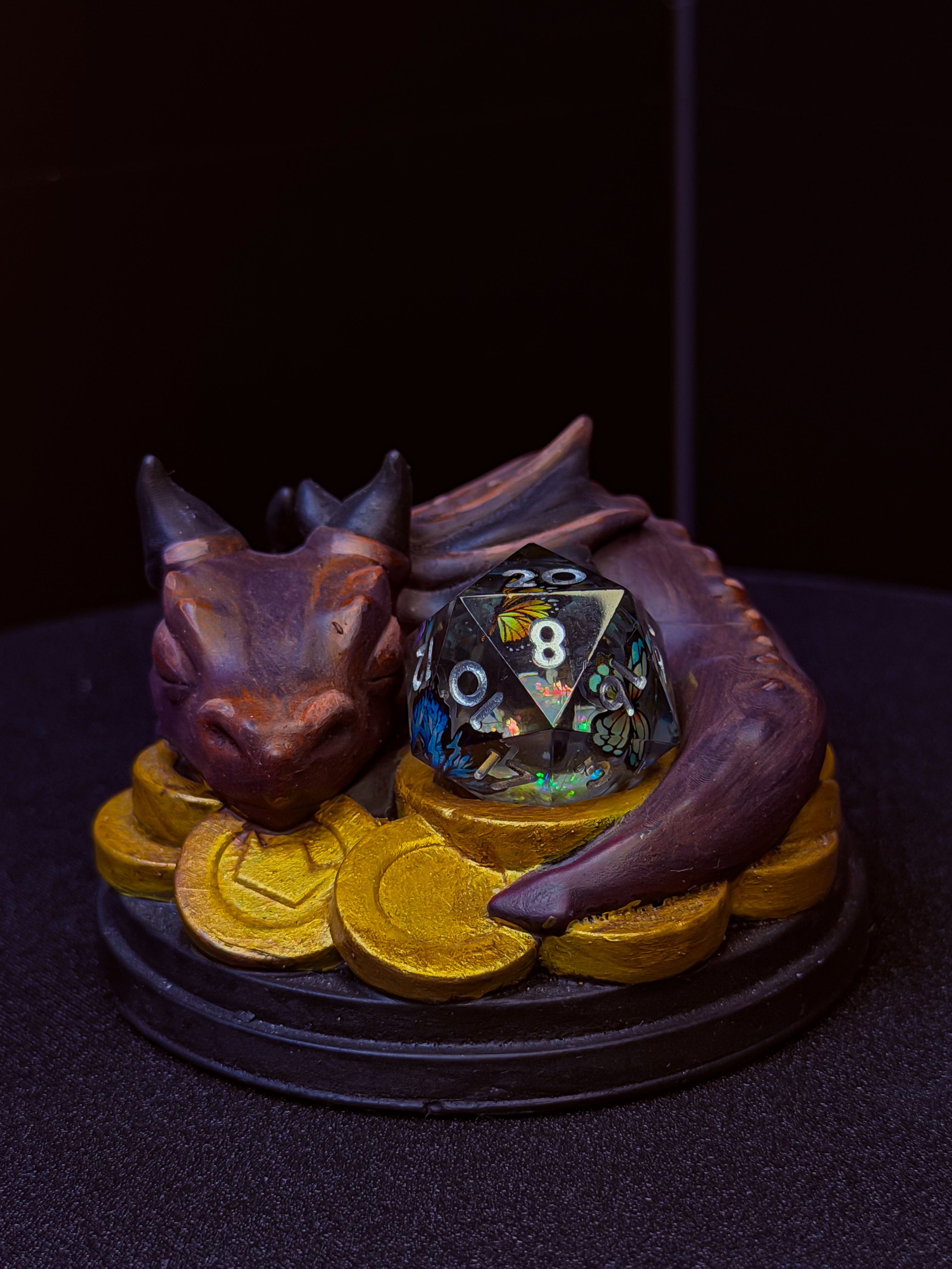 Dragon Dice Guardian | Hand-Painted D20 Holder | Painted Dragon Miniature | TTRPG Desk Accessory