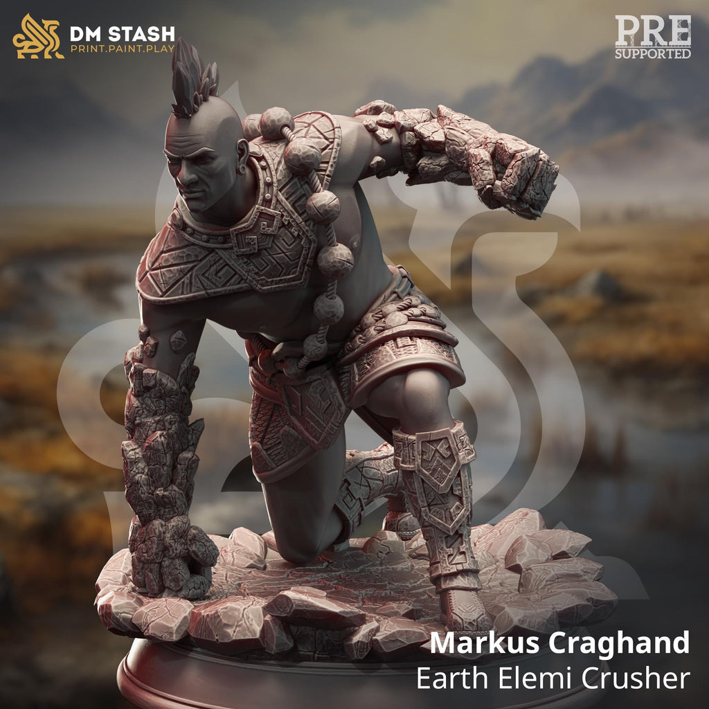 Markus Craghand | Earth Genasi  | Fighter Monk Barbarian | 32mm / 28mm / 75mm | Ideal for Tabletop RPGs | Dungeons and Dragons - Dm Stash