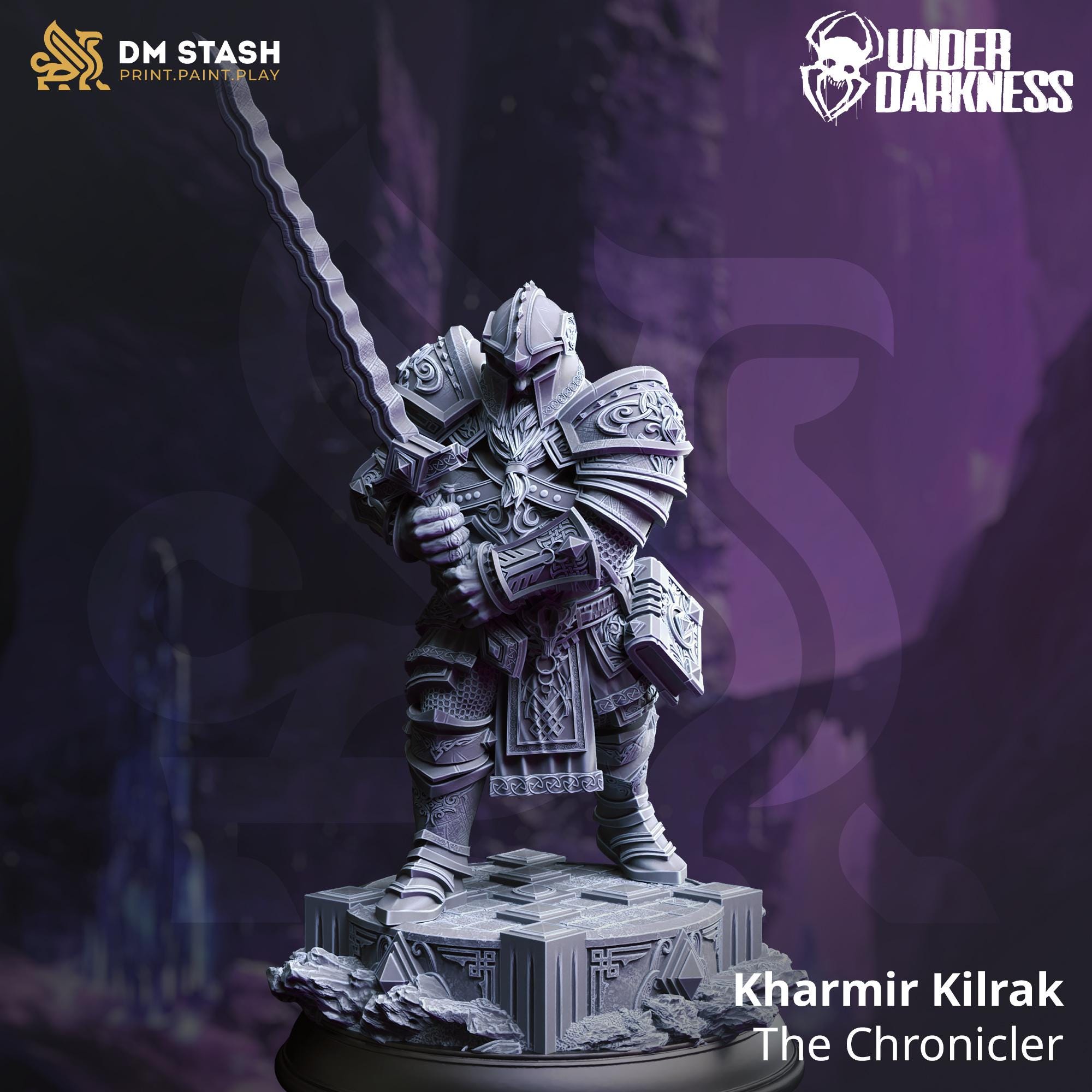 Kharmir Kilrak | Dwarf Duergar Paladin Fighter  | 32mm / 28mm / 75mm | Ideal for Tabletop RPGs | Dungeons and Dragons - Dm Stash