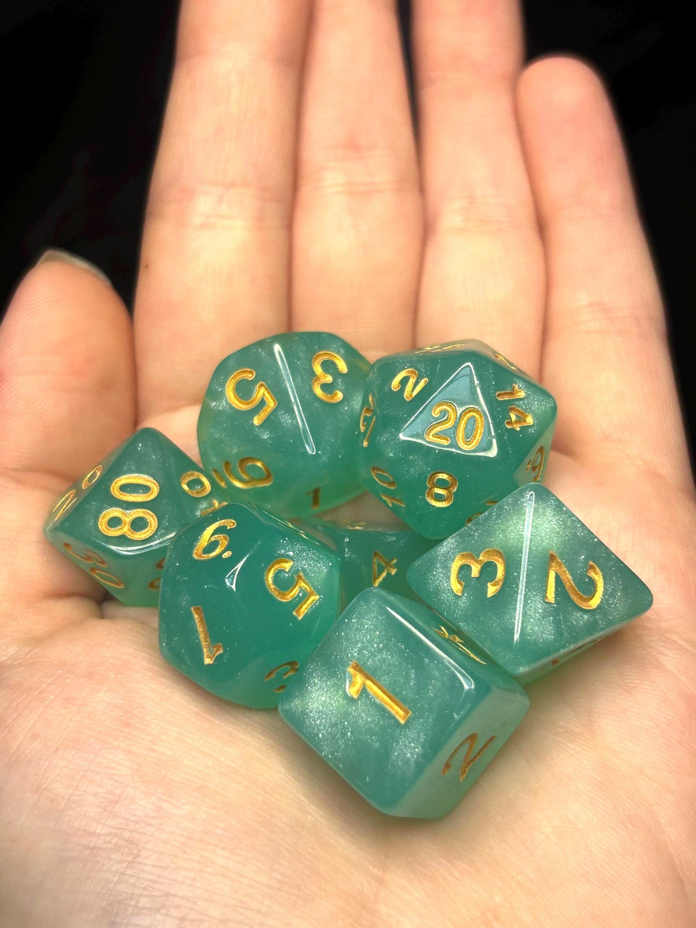 Tidebound Relic Polyhedral Set – Ocean Inspired D&D RPG Dice with Gold Numbers