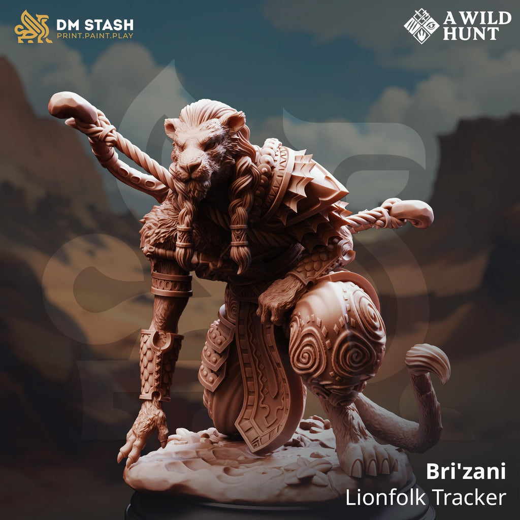 Bri Zani | Lionfolk Fighter Ranger Hunter | 32mm / 28mm / 75mm | Ideal for Tabletop RPGs | Dungeons and Dragons - Dm Stash