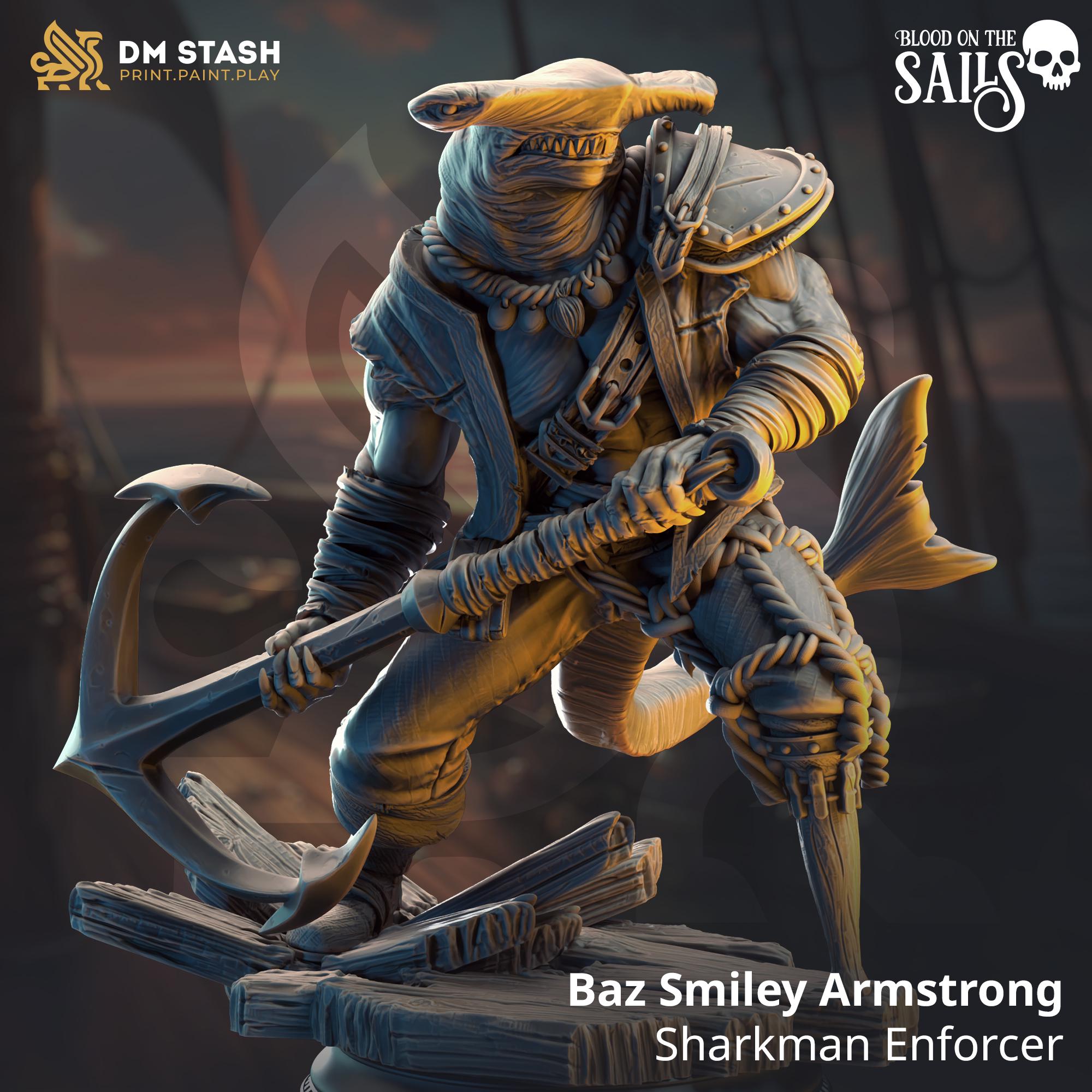 Baz Sharkman | Pirate Fighter Barbarian 2 Variants | 32mm / 28mm / 75mm | Ideal for Tabletop RPGs | Dungeons and Dragons - Dm Stash