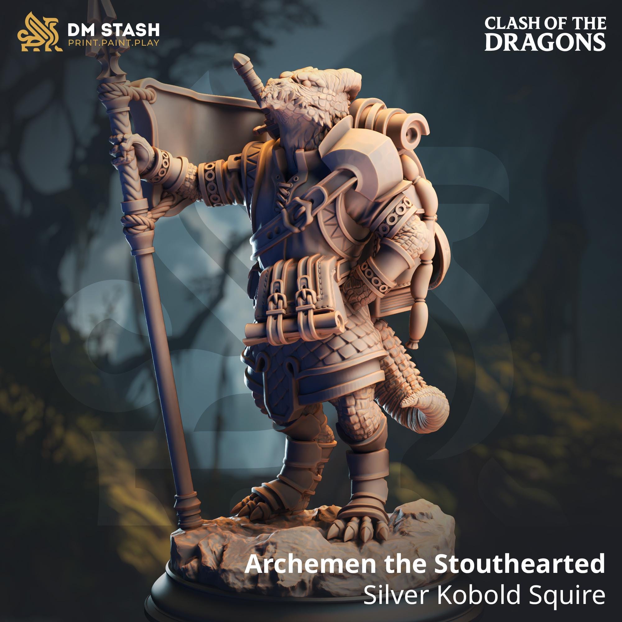 Archemen The Stouthearted | Kobold Squire Fighter Paladin | 32mm / 28mm / 75mm | Ideal for Tabletop RPGs | Dungeons and Dragons - Dm Stash