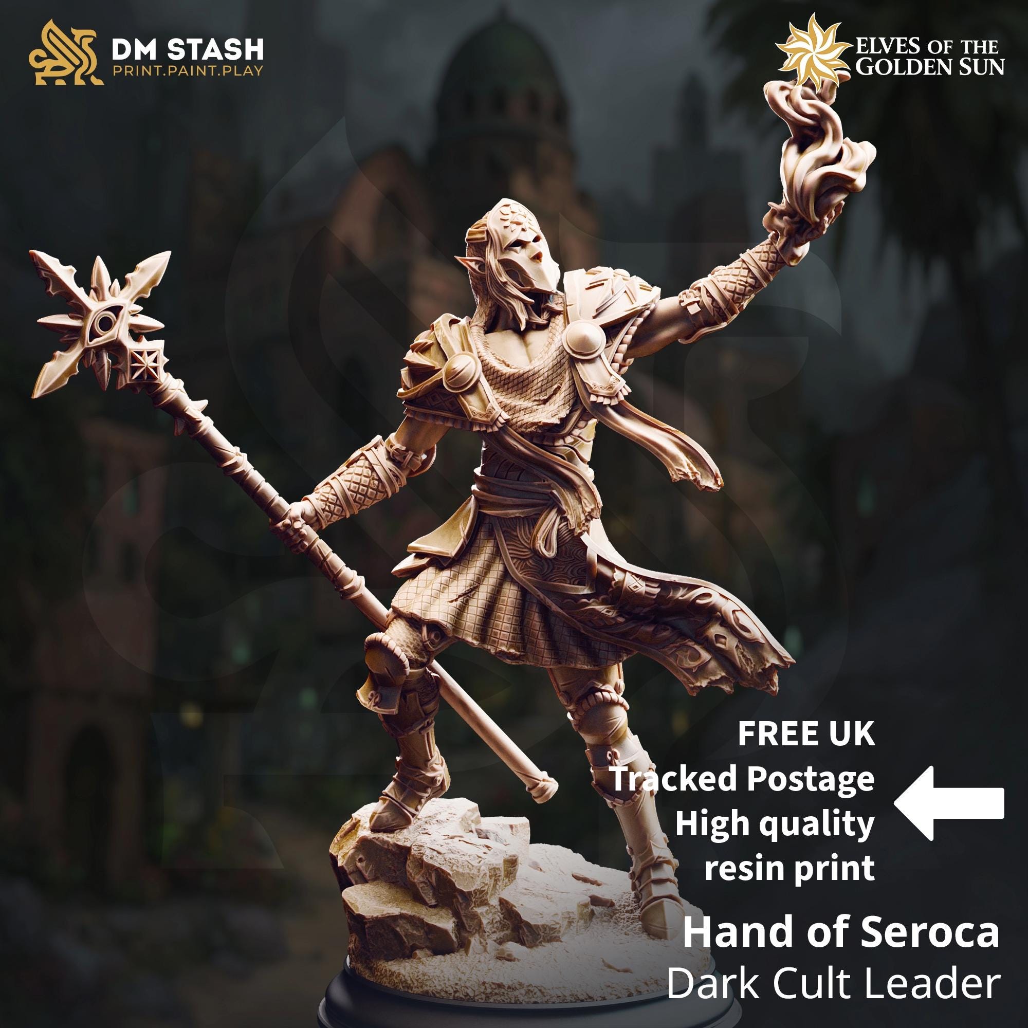 Hand Of Seroca | Elf Fighter Mage Warlock Fighter Paladin | 32mm / 28mm / 75mm | Ideal for Tabletop RPGs | Dungeons and Dragons - Dm Stash