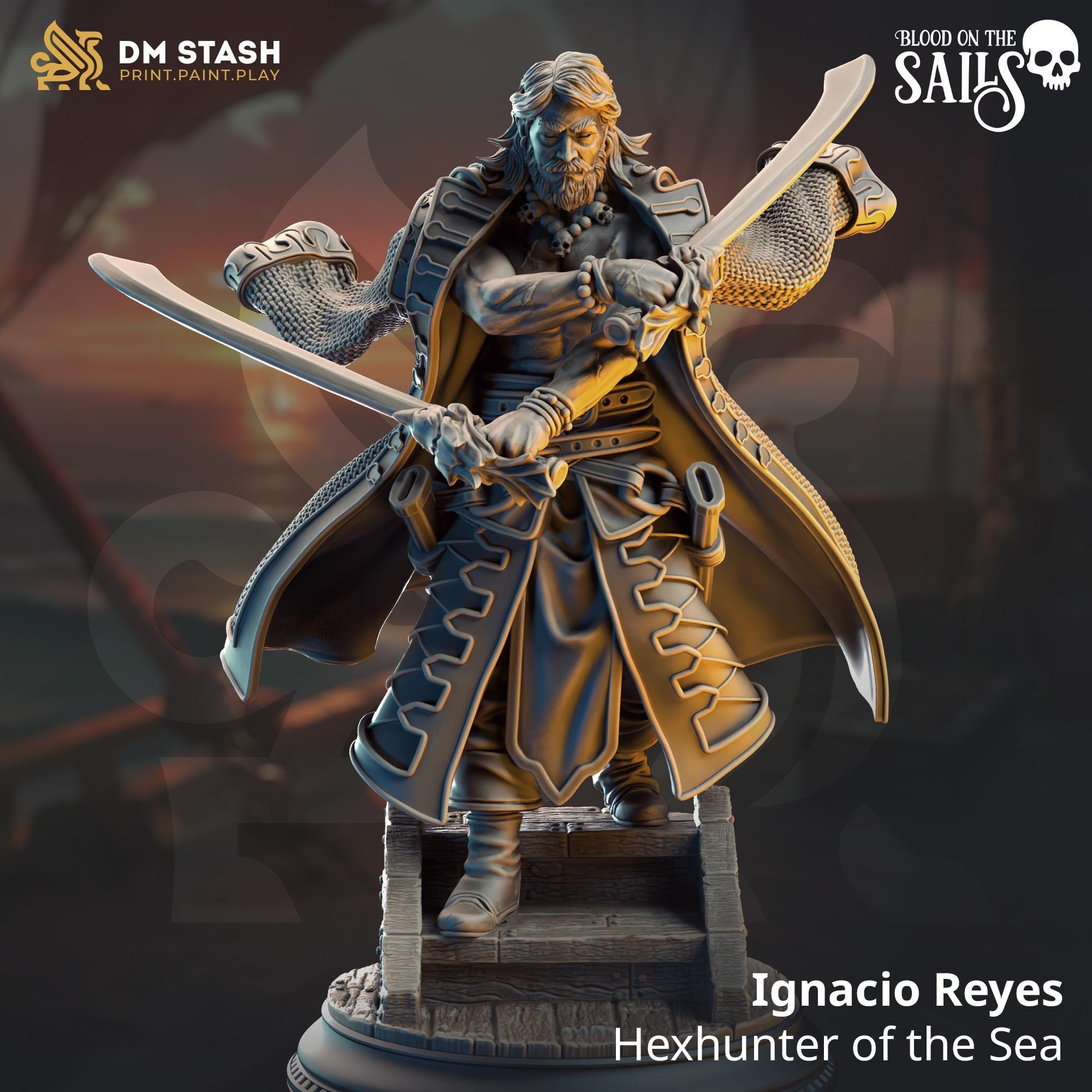 Ignacio Reyes | Pirate Human Fighter Ranger Hexhunter | 32mm / 28mm / 75mm | Ideal for Tabletop RPGs | Dungeons and Dragons - Dm Stash