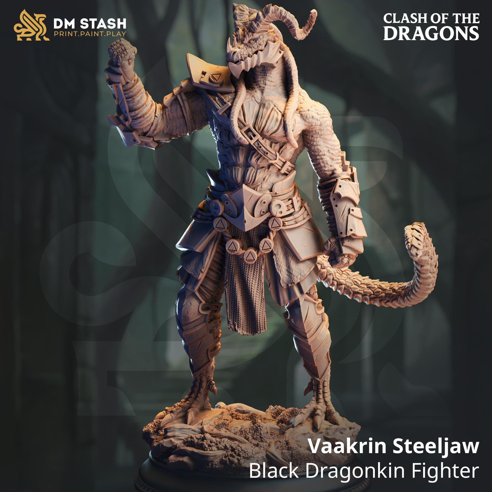 Vaakrin Steeljaw | Dragonborn Fighter | 32mm / 28mm / 75mm | Ideal for Tabletop RPGs | Dungeons and Dragons - Dm Stash