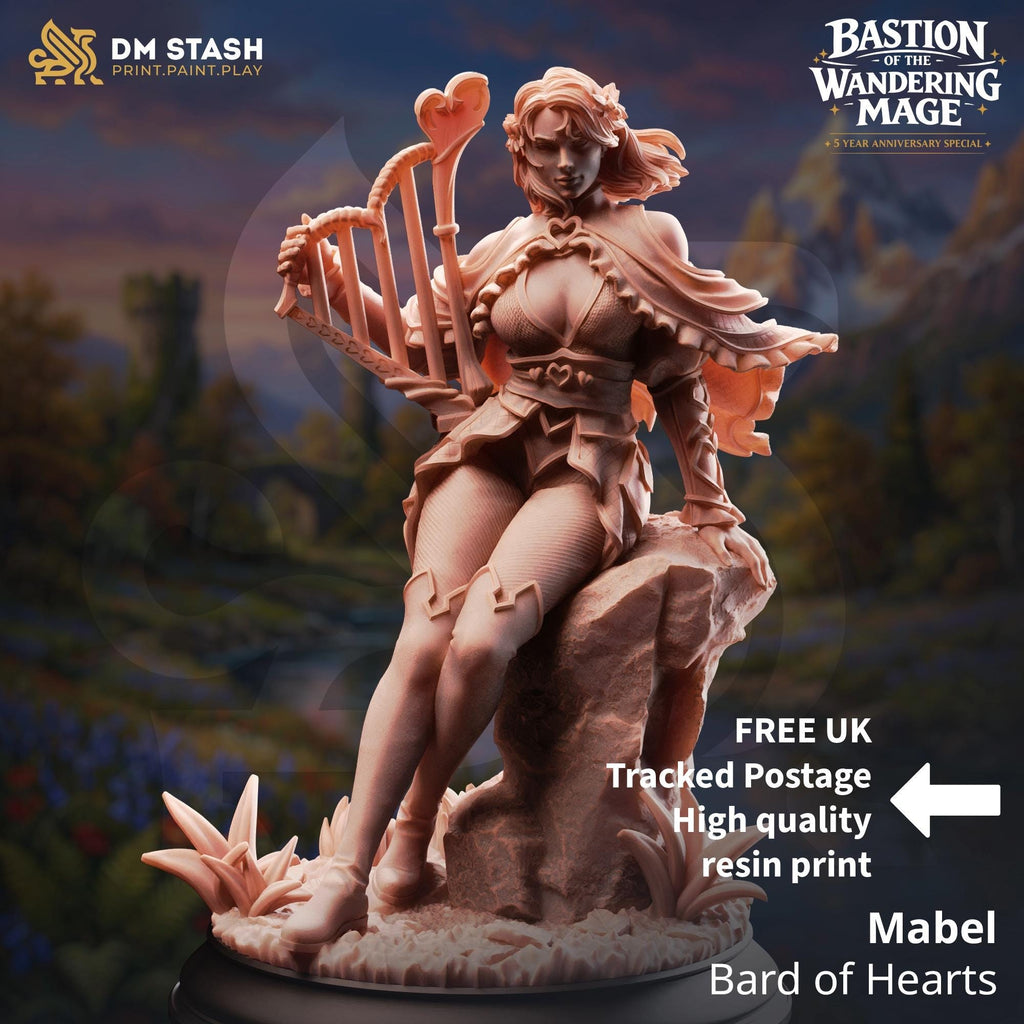 Mabel Bard of Hearts Elf Mage DND Miniature | 32mm Resin RPG Dungeons and Dragons