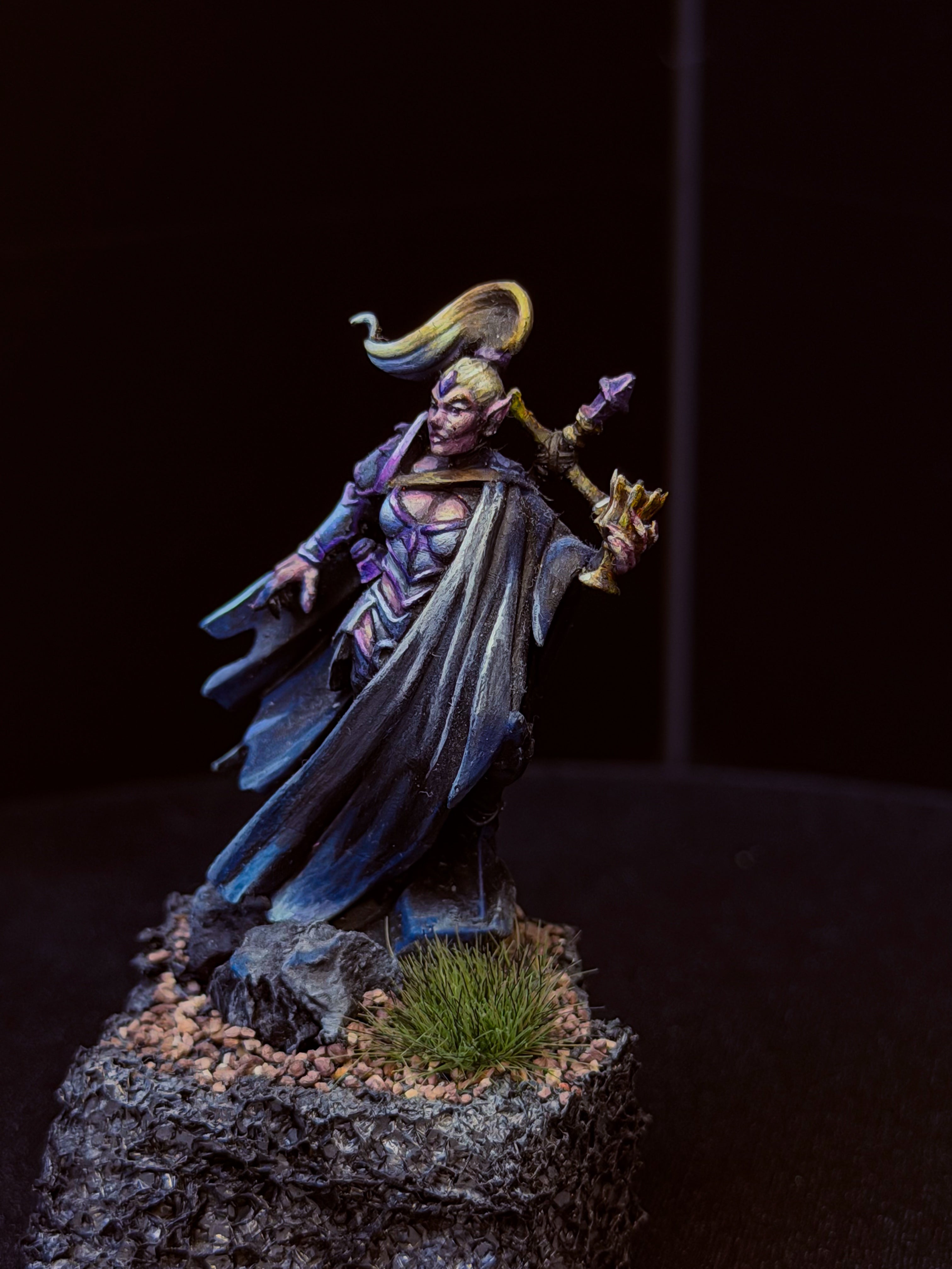 Pre-Painted D&D Miniature | Dark Elf Sorceress | Hand-Painted Fantasy Character | TTRPG Ready