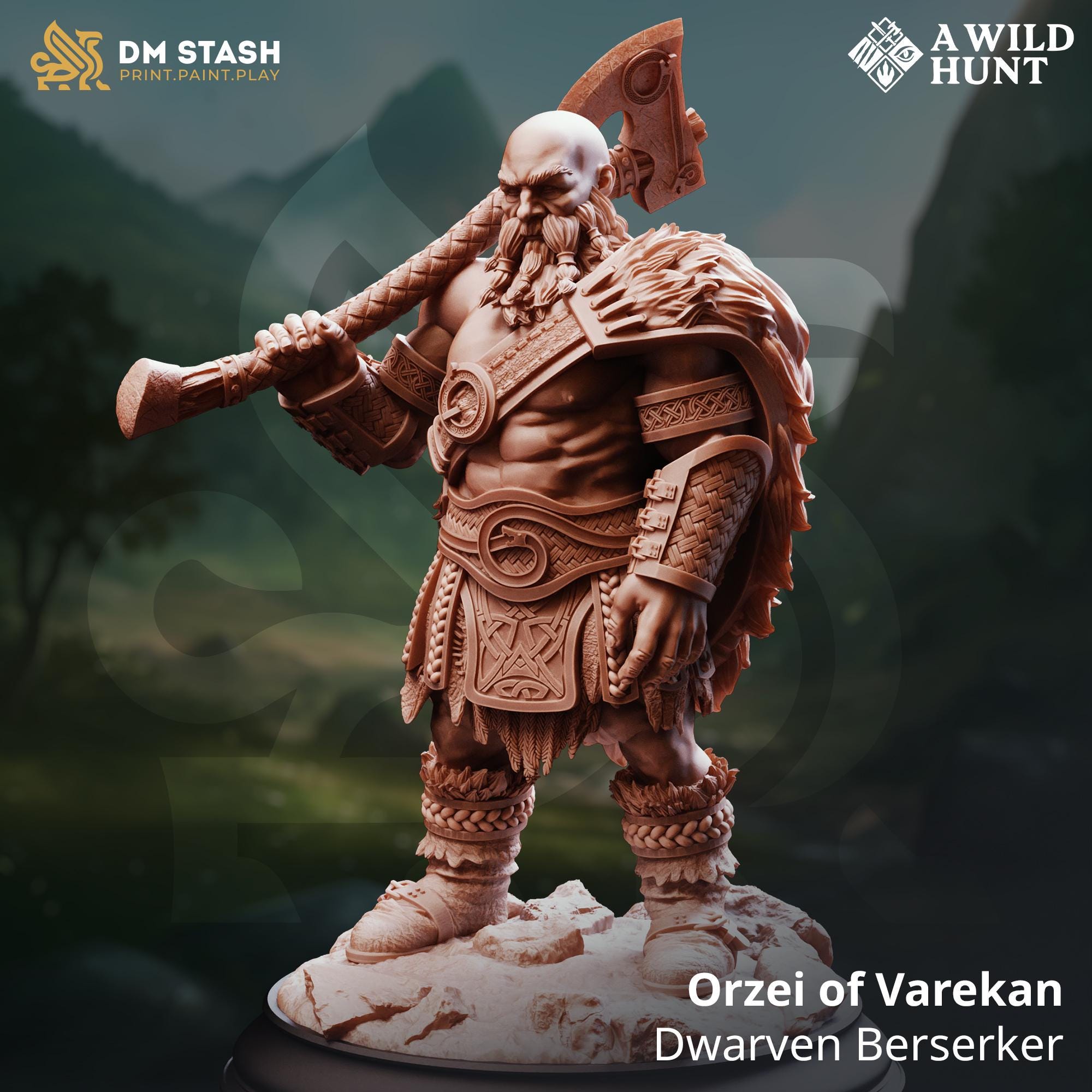 Orzei | Dwarf Berserker Barbarian Fighter Paladin | 32mm / 28mm / 75mm | Ideal for Tabletop RPGs | Dungeons and Dragons - Dm Stash
