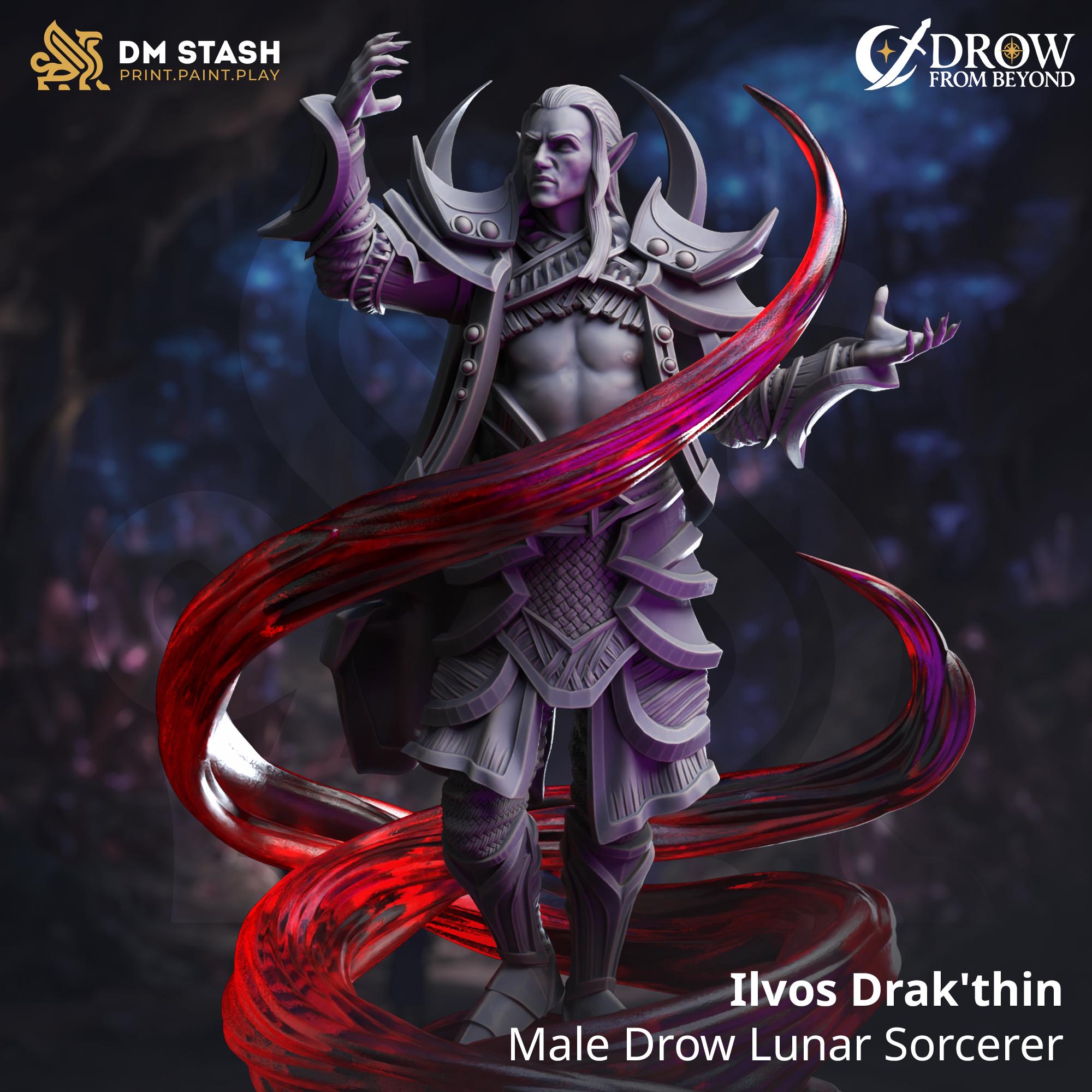 Ilvos Drak'thin | Male Drow Dark Elf Mage Wizard Sorcerer| 32mm / 28mm / 75mm | Ideal for Tabletop RPGs | Dungeons and Dragons - Dm Stash