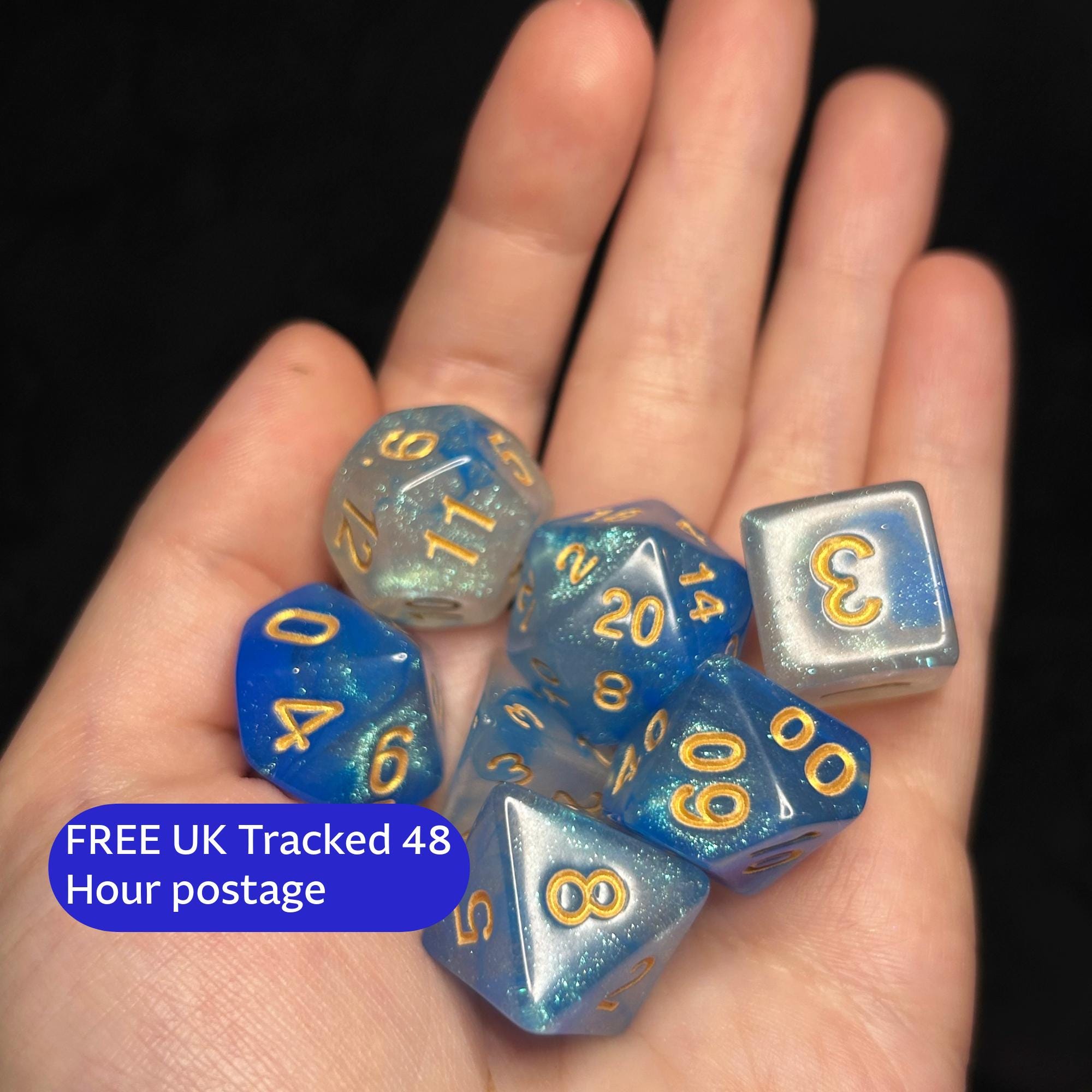 Frostveil Sky | Ice Blue Glitter DnD Dice Set | 7pc Sparkly RPG Dice | Pastel Snow Dice for Dungeons and Dragons, Pathfinder, TTRPG Gift
