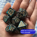 Emerald Enigma | Green & Gold DnD Dice Set | 7pc RPG Dice | Ornate Dice for Dungeons and Dragons, Pathfinder, TTRPG Gift