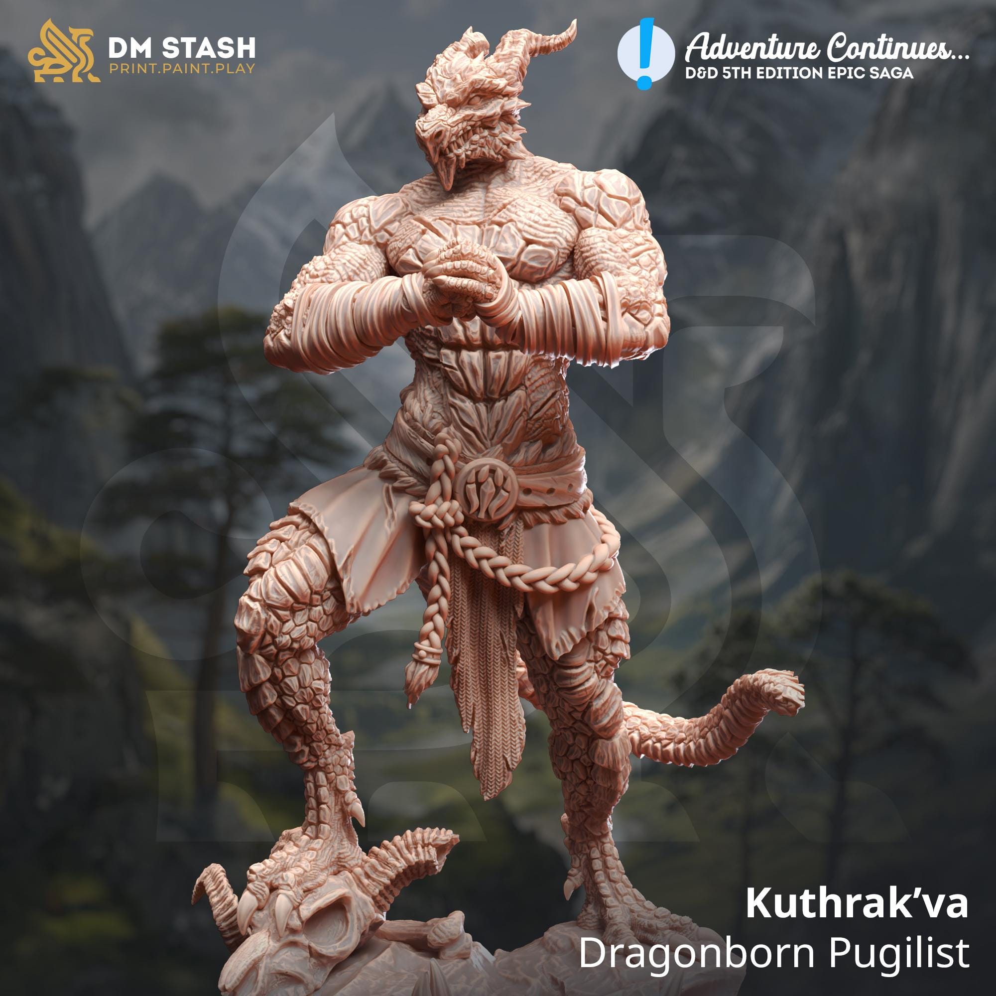 Kuthrak'Va | Dragonborn Monk Fighter  | 32mm / 28mm / 75mm | Ideal for Tabletop RPGs | Dungeons and Dragons - Dm Stash