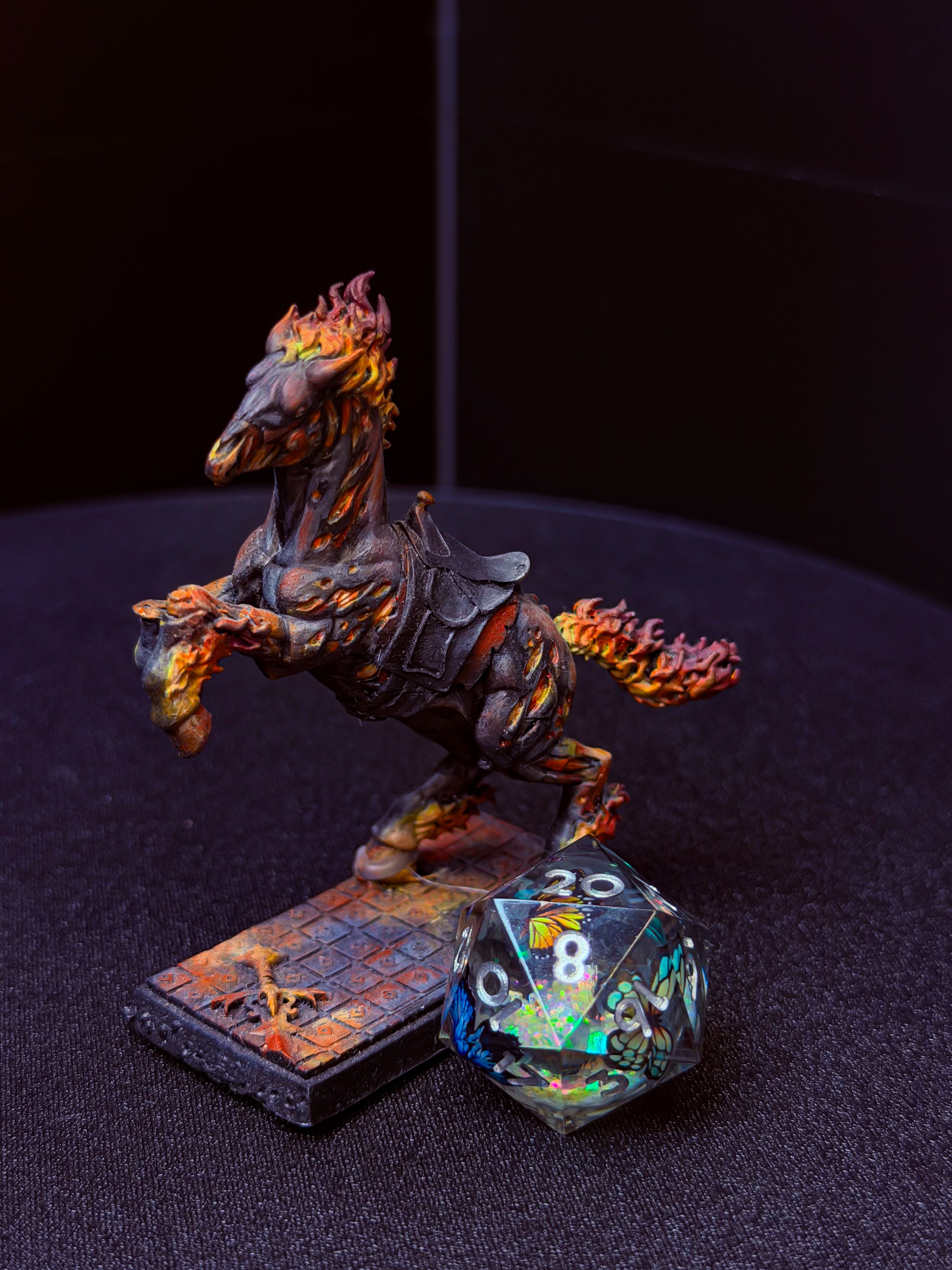 Pre-Painted D&D Miniature | Nightmare | Hand-Painted Infernal Warhorse | TTRPG Ready