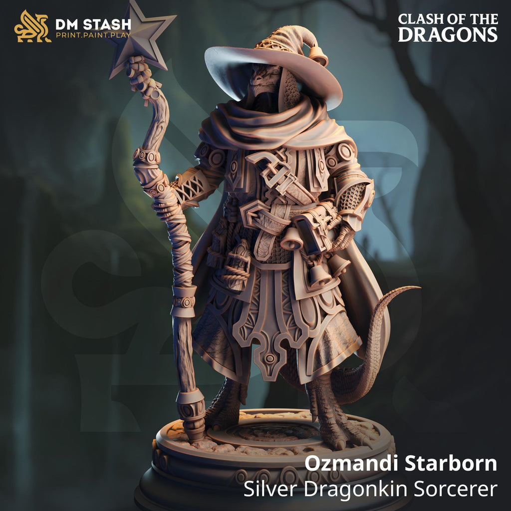 Ozmandi Starborn | Dragonborn Mage Wizard Sorcerer | 32mm / 28mm / 75mm | Ideal for Tabletop RPGs | Dungeons and Dragons - Dm Stash