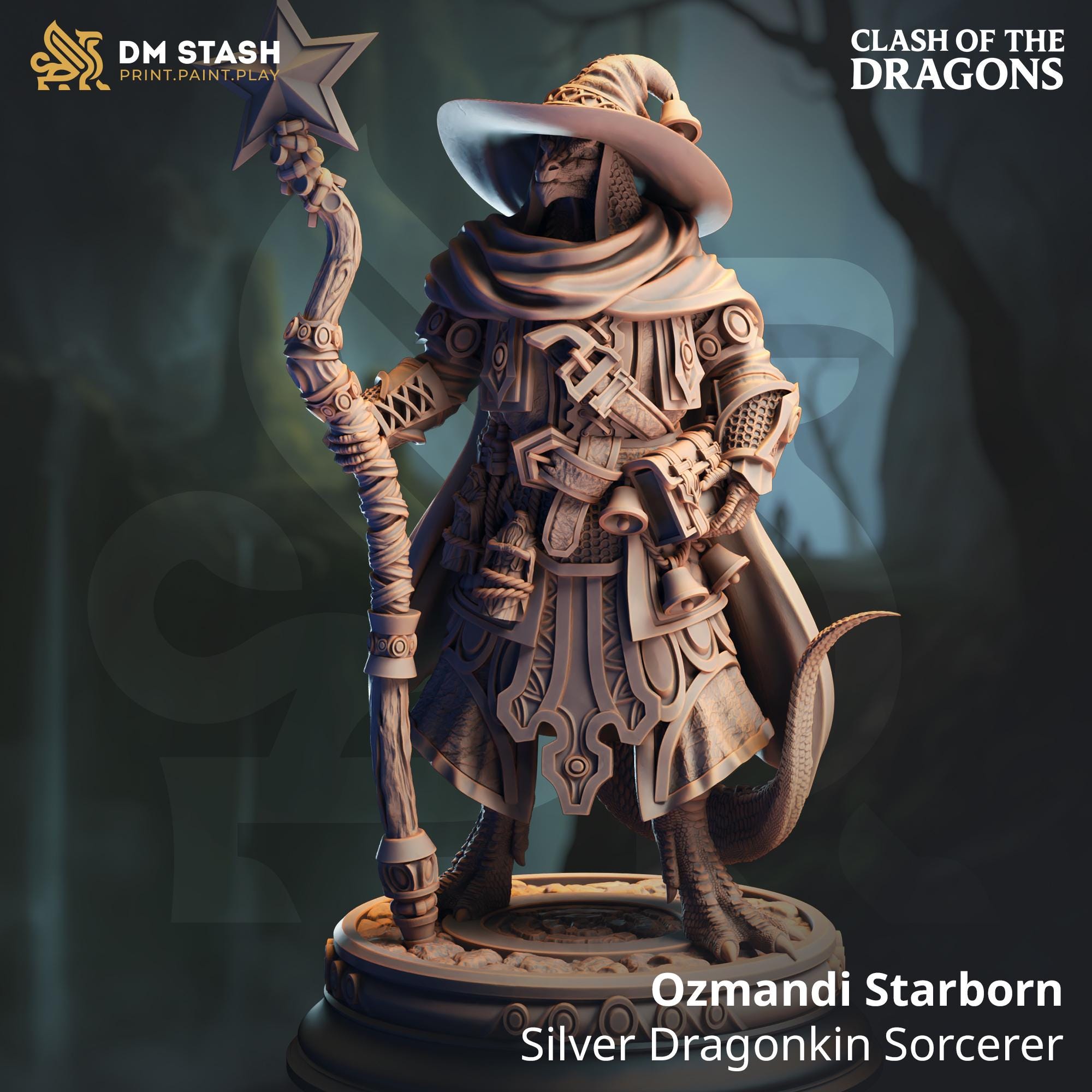 Ozmandi Starborn | Dragonborn Mage Wizard Sorcerer | 32mm / 28mm / 75mm | Ideal for Tabletop RPGs | Dungeons and Dragons - Dm Stash