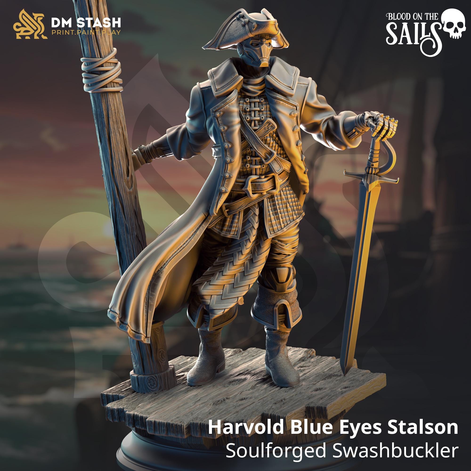 Harvold | Pirate Warforged Fighter Swashbuckler Rogue | 32mm / 28mm / 75mm | Ideal for Tabletop RPGs | Dungeons and Dragons - Dm Stash