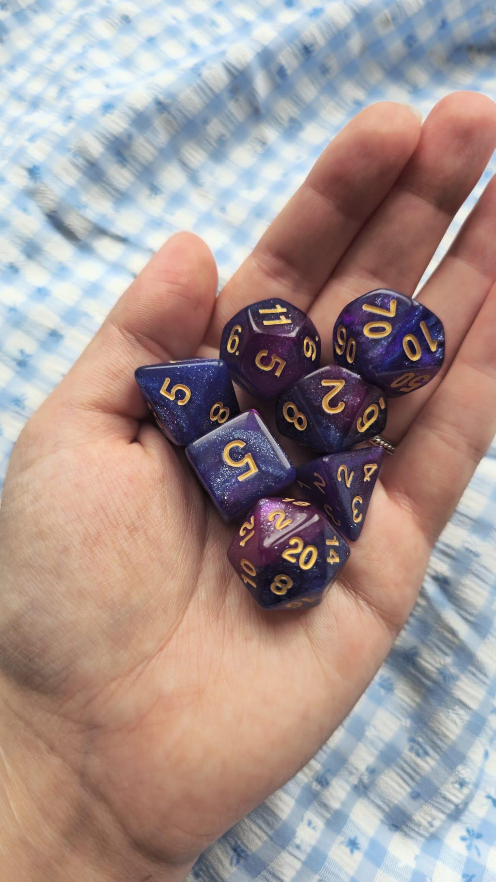 Astral Bloom | Purple Galaxy DnD Dice Set | 7pc Sparkle Acrylic Dice | Cosmic Dice for Dungeons and Dragons, TTRPG Gift, Pathfinder Dice