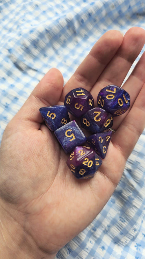 Astral Bloom | Purple Galaxy DnD Dice Set | 7pc Sparkle Acrylic Dice | Cosmic Dice for Dungeons and Dragons, TTRPG Gift, Pathfinder Dice