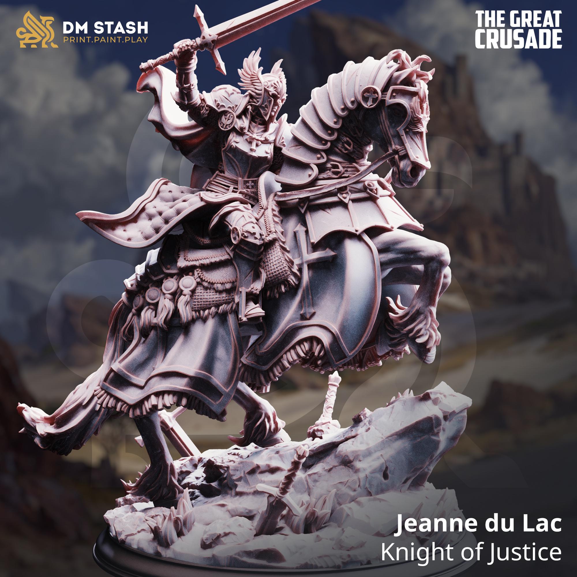 Jeanne Maiden Of Justice With Mount | Human Paladin Fighter | 32mm / 28mm / 75mm | Ideal for Tabletop RPGs | Dungeons and Dragons - Dm Stash