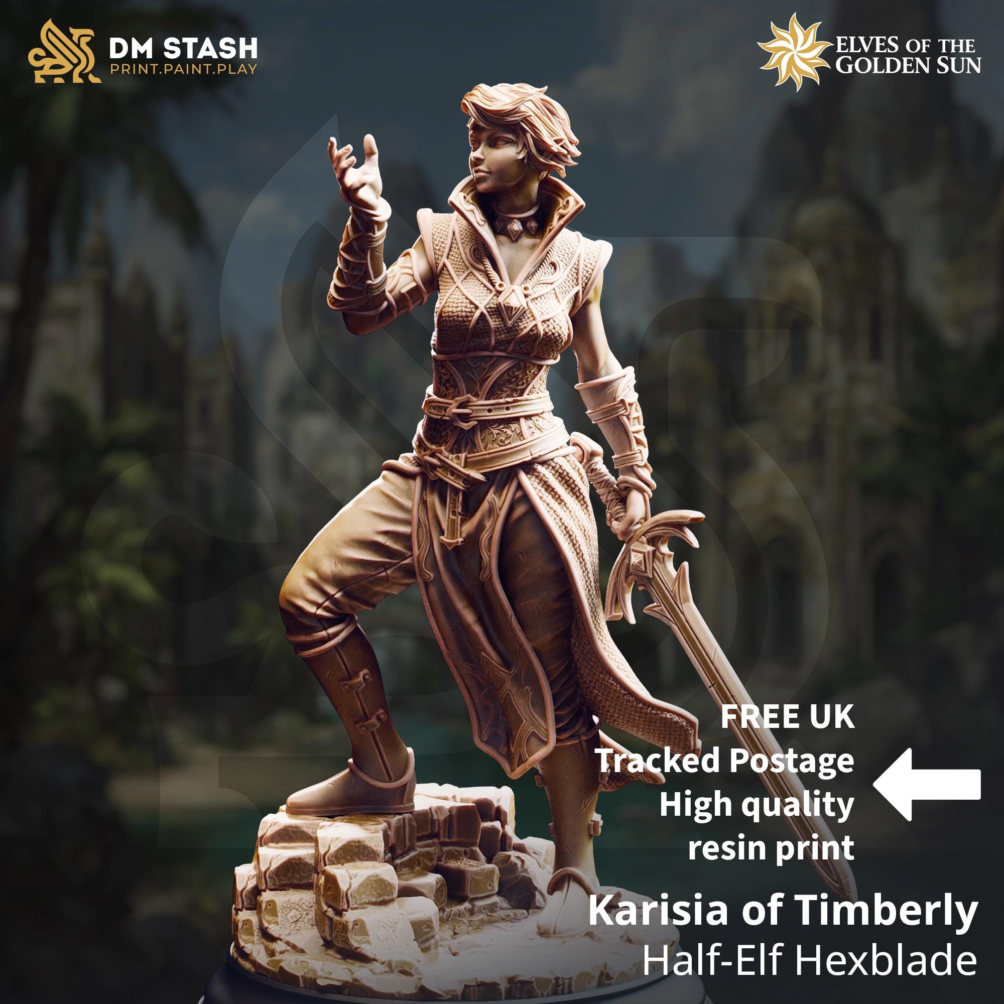 Karisia | Half Elf Ranger Warlock Fighter Paladin | 32mm / 28mm / 75mm | Ideal for Tabletop RPGs | Dungeons and Dragons - Dm Stash