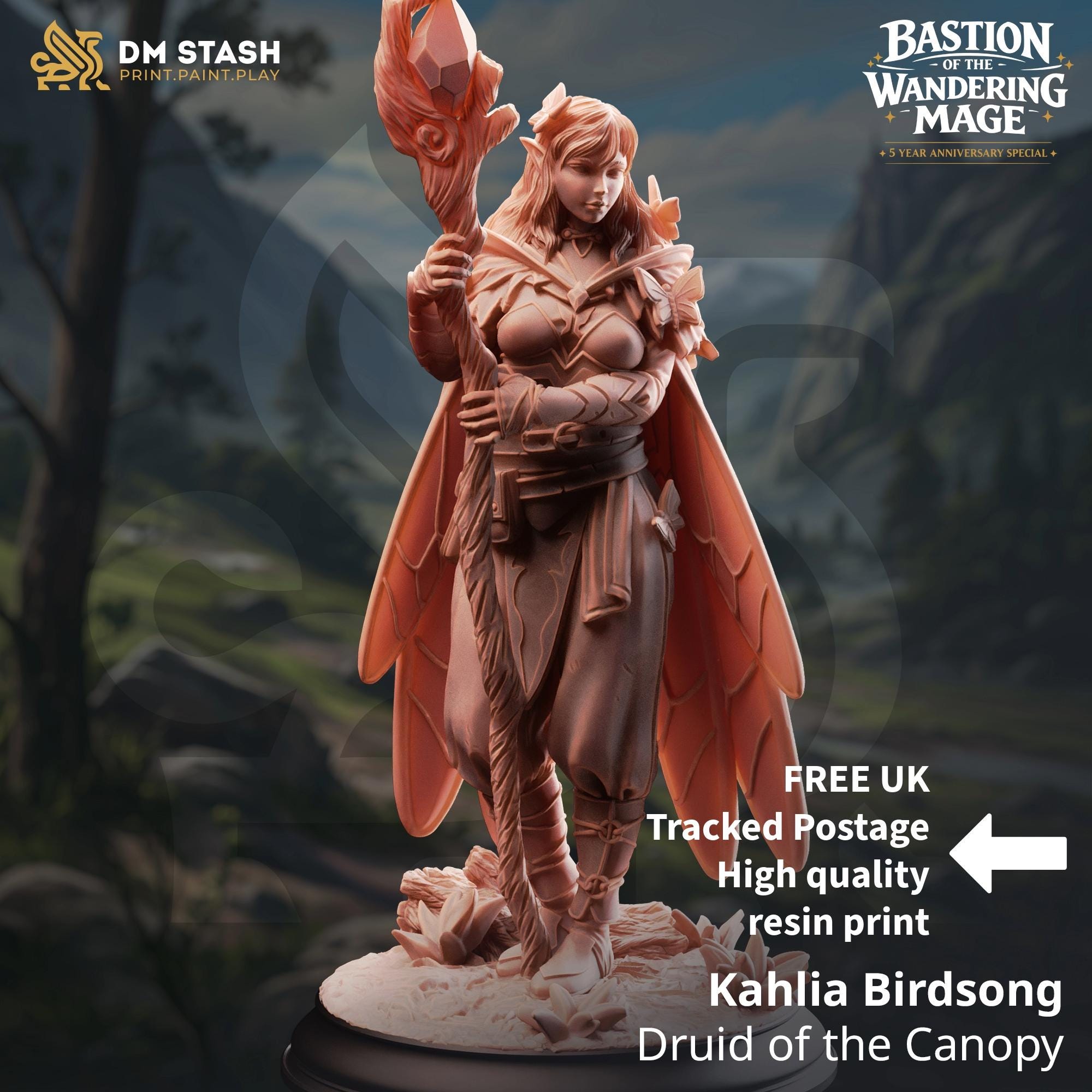 Kahlia Birdsong Elf Druid DND Miniature | 32mm Resin RPG Figure Dungeons and Dragons