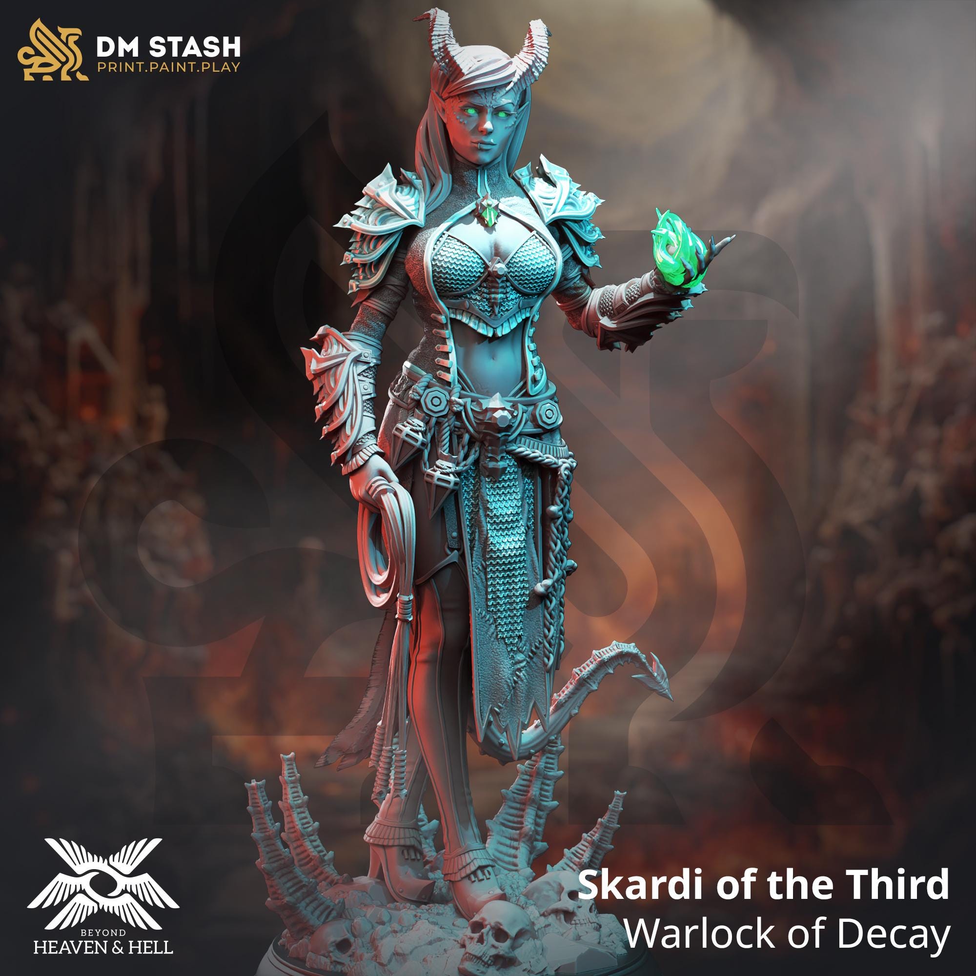 Skadi Of The Third | Tiefling Warlock | 32mm / 28mm / 75mm | Ideal for Tabletop RPGs | Dungeons and Dragons - Dm Stash